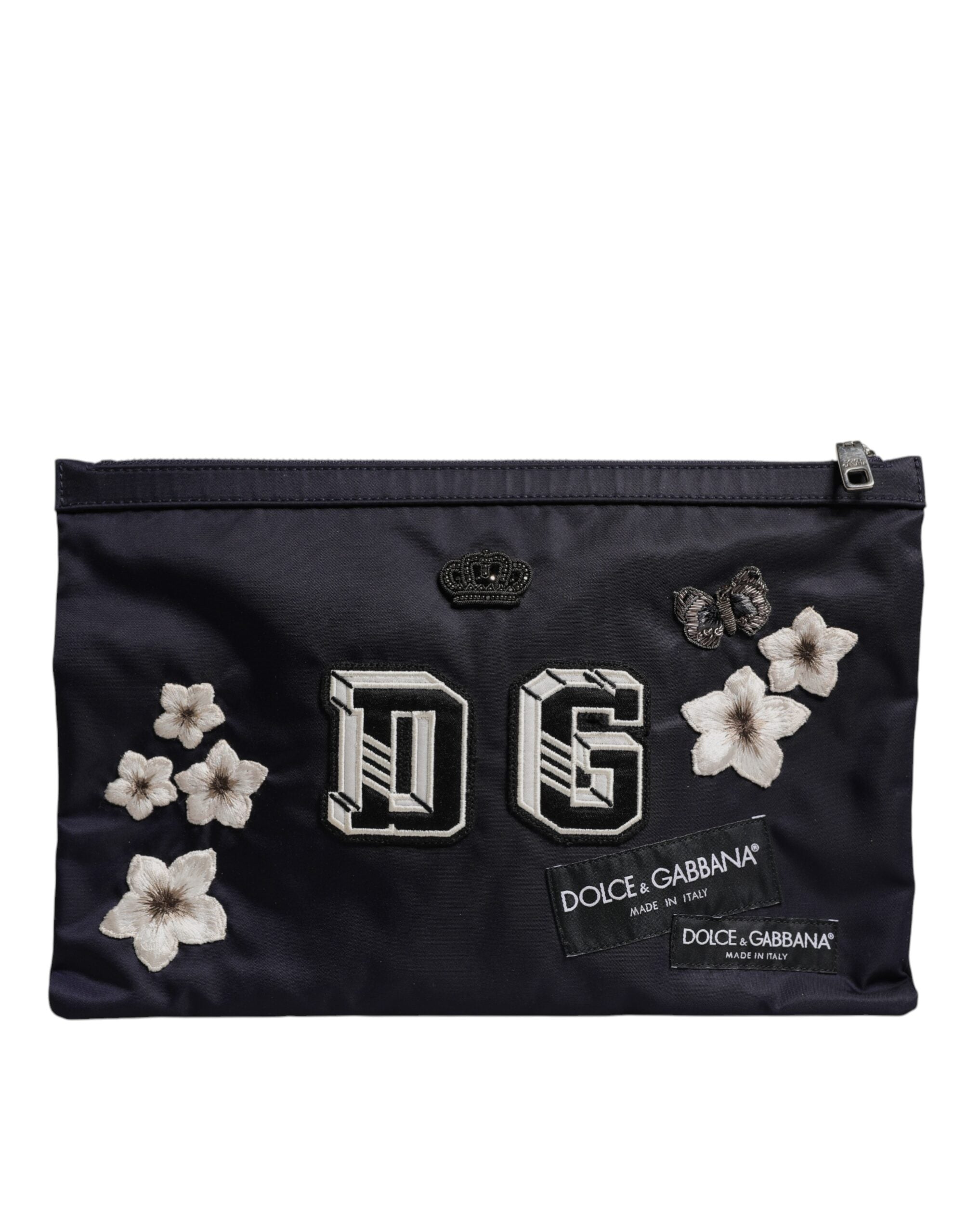Blue DG Logo Patch Embellished Pouch Clutch Bag - ventzia