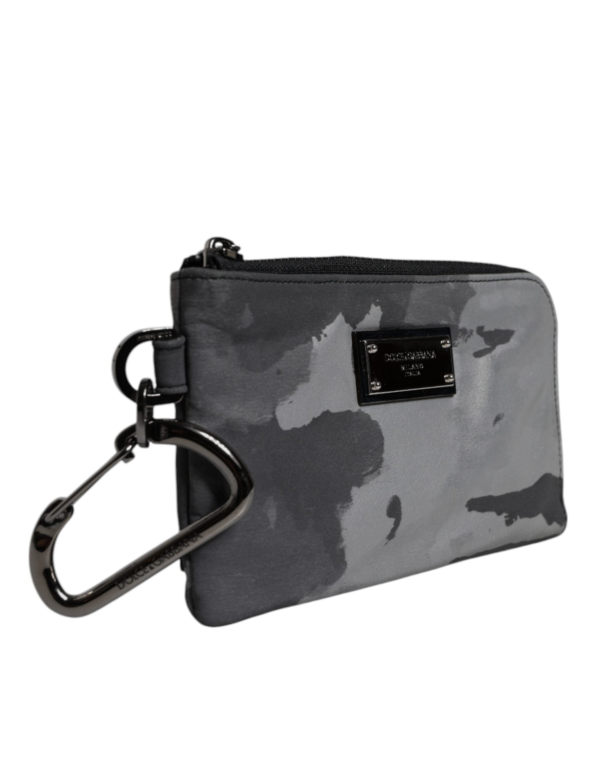 Black Gray Camouflage Logo Plaque Keyring Pouch Bag - ventzia