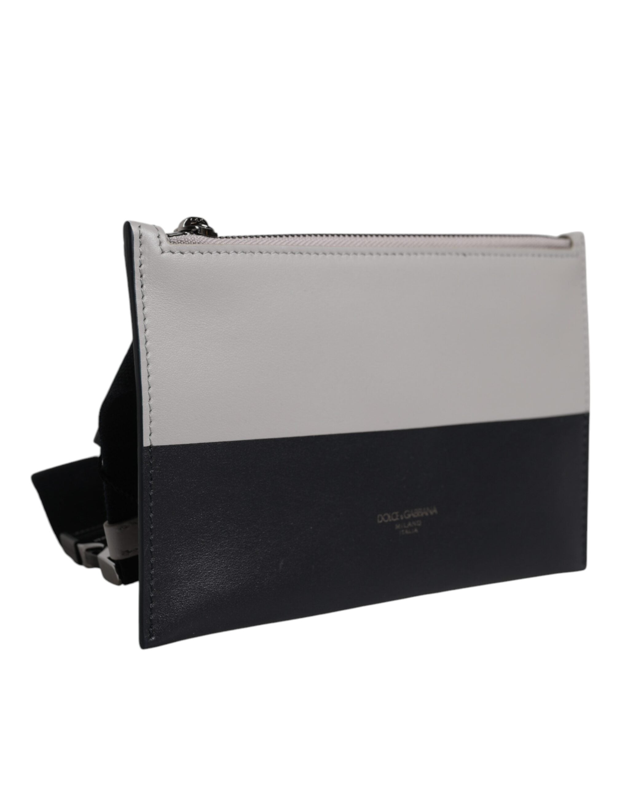 Black White Leather Logo Embossed Crossbody Bag - ventzia