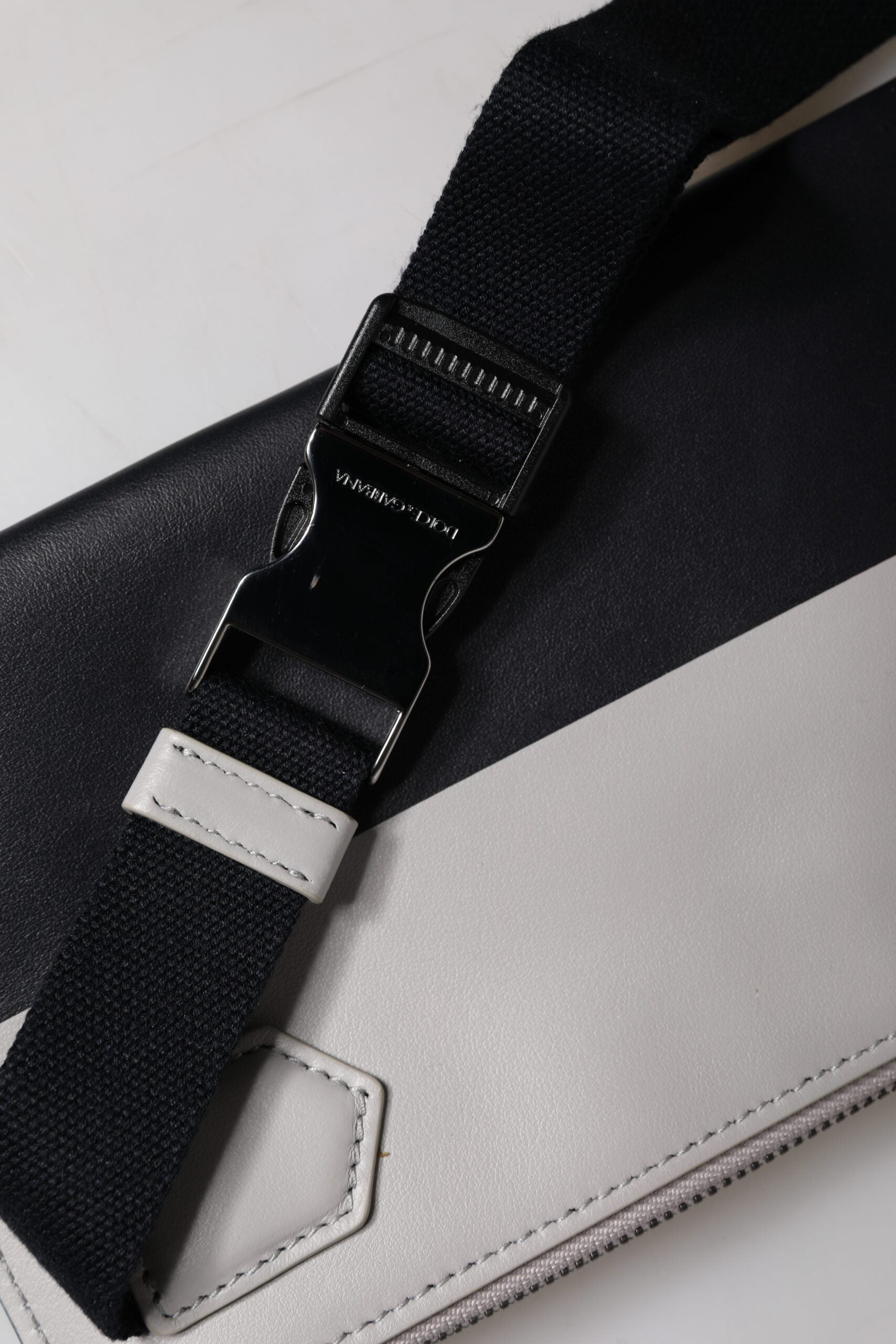 Black White Leather Logo Embossed Crossbody Bag - ventzia