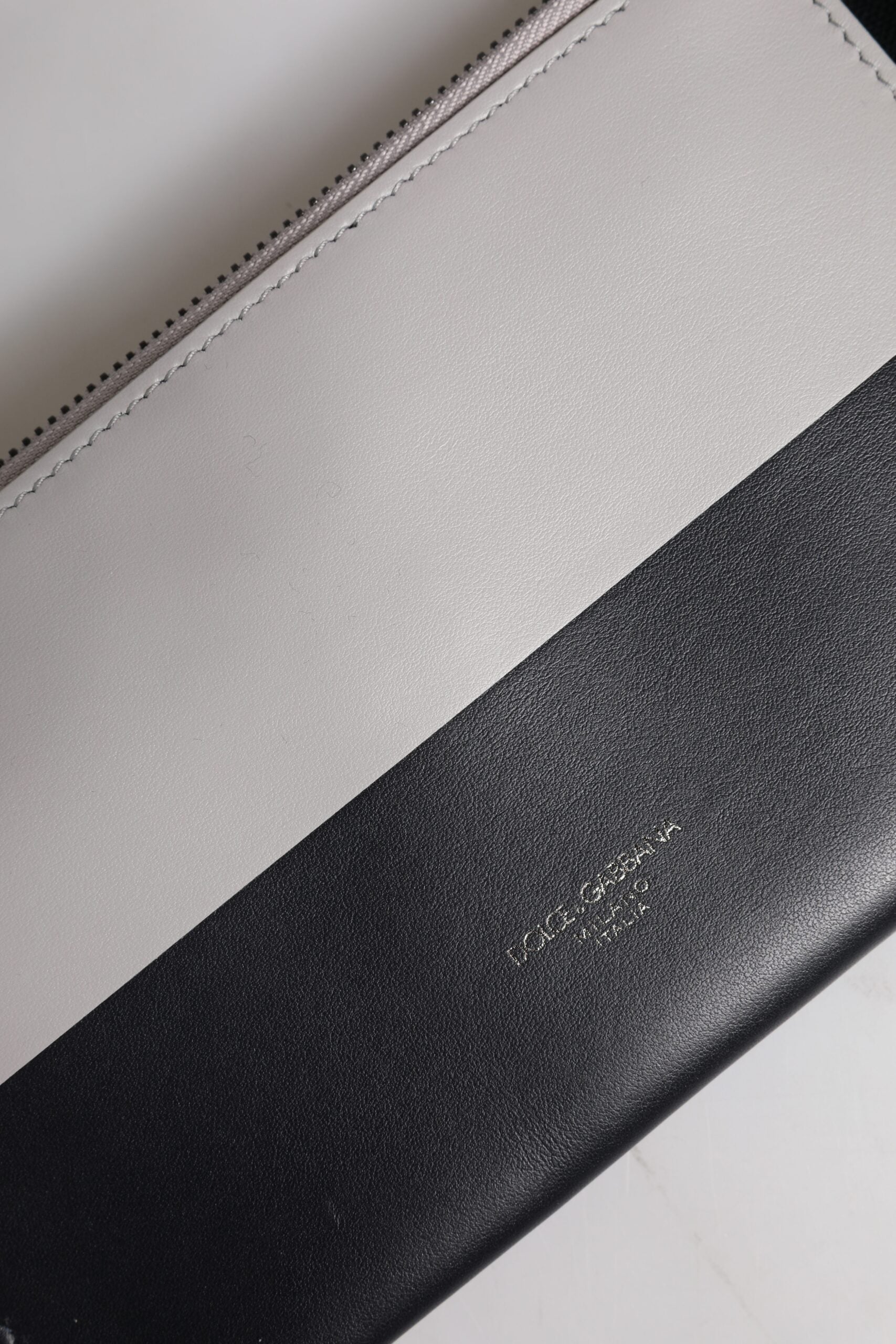 Black White Leather Logo Embossed Crossbody Bag - ventzia