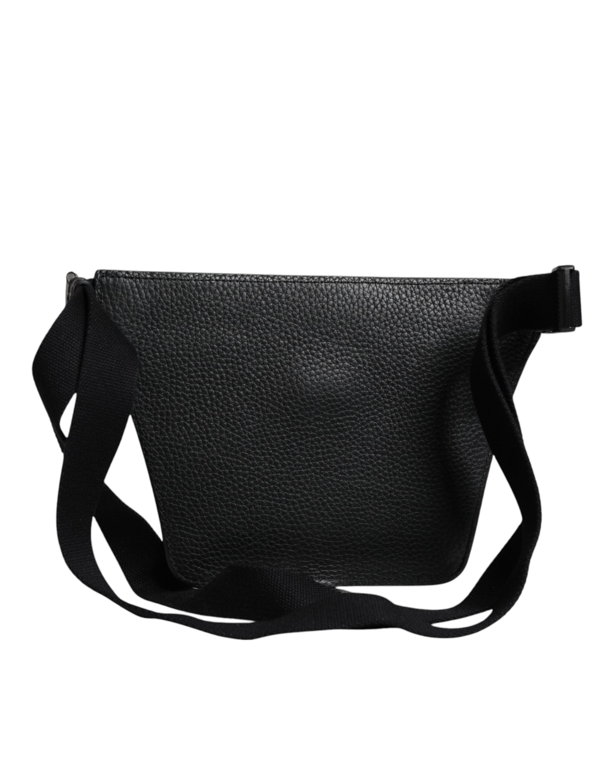 Black Calfskin Logo Plaque Belt Waist Men Fanny Pack Bag - ventzia