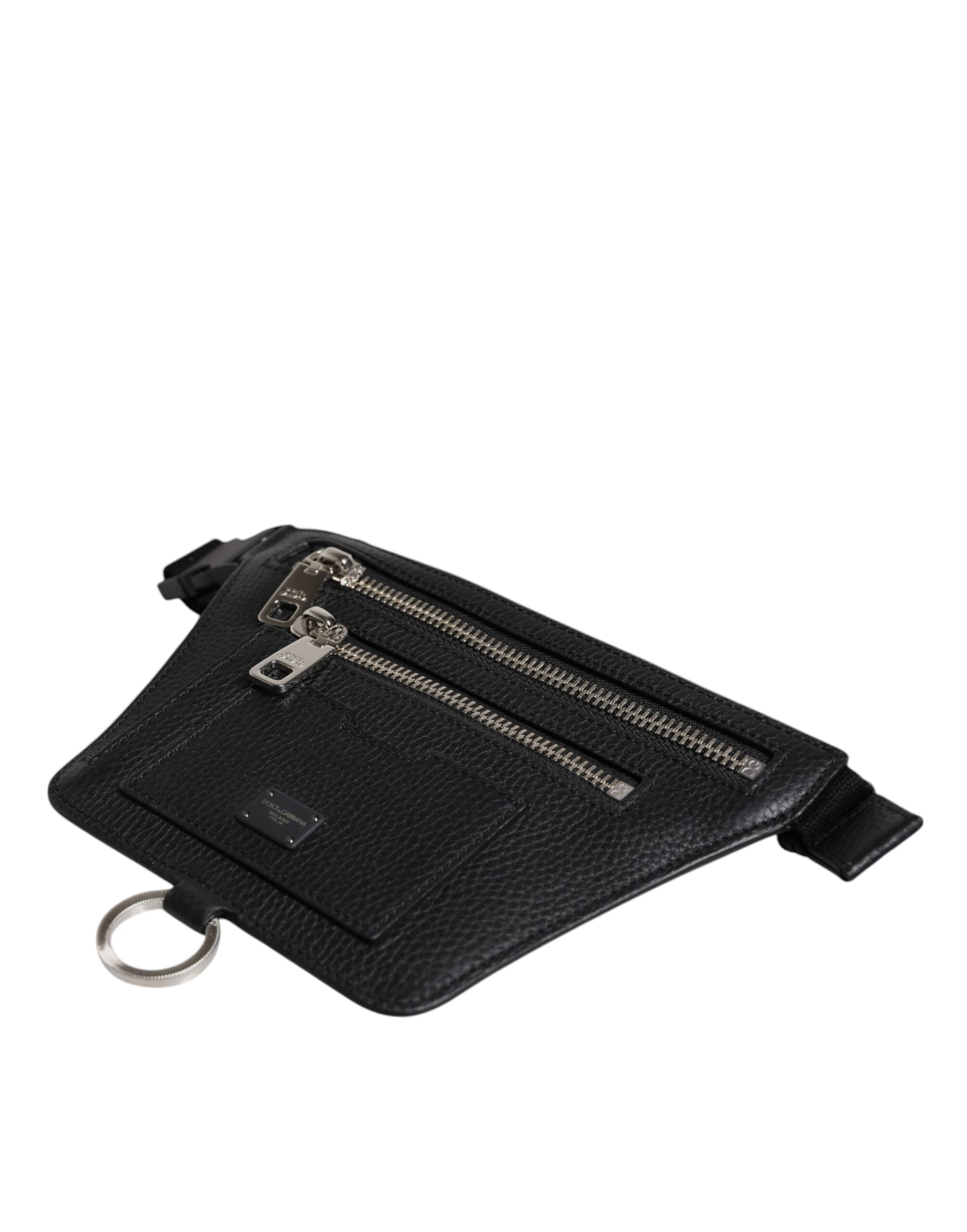Black Calfskin Logo Plaque Belt Waist Men Fanny Pack Bag - ventzia