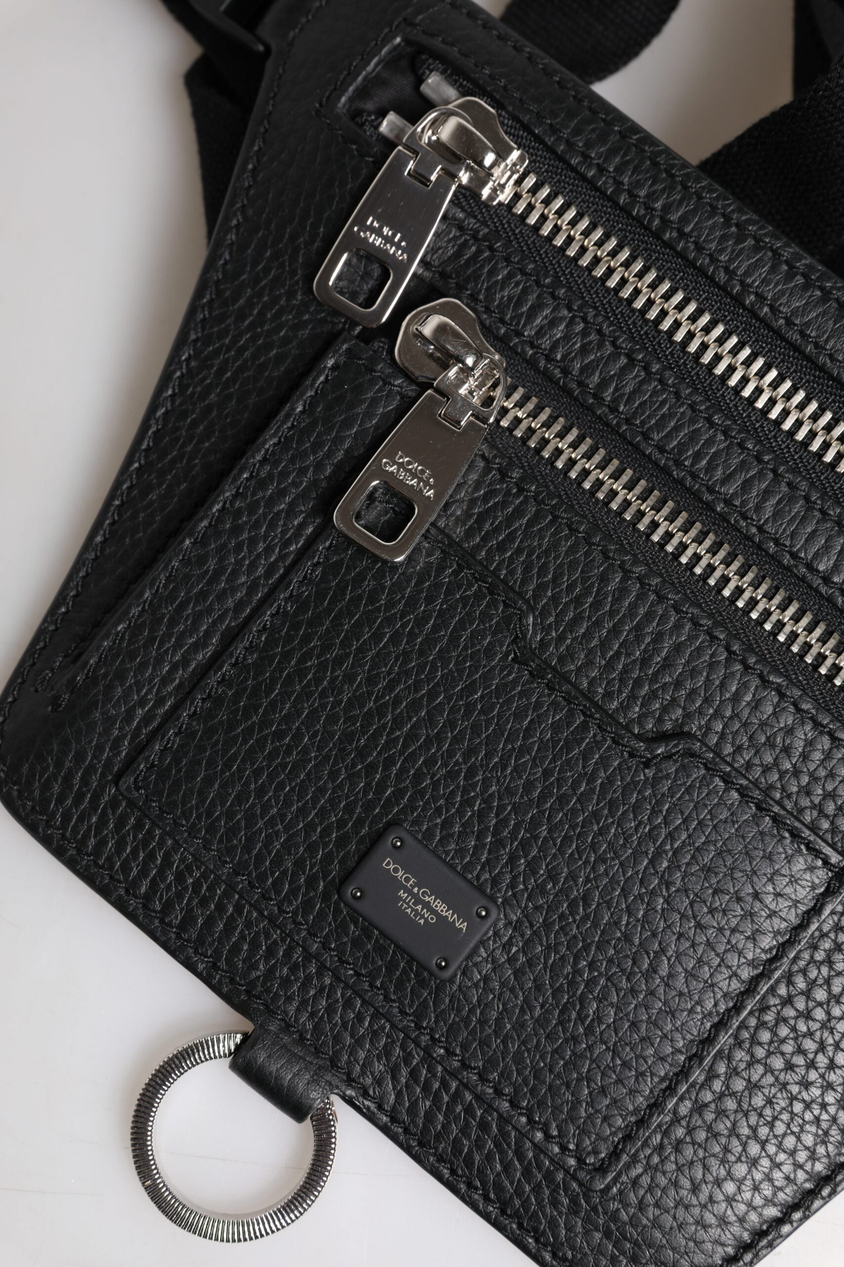 Black Calfskin Logo Plaque Belt Waist Men Fanny Pack Bag - ventzia