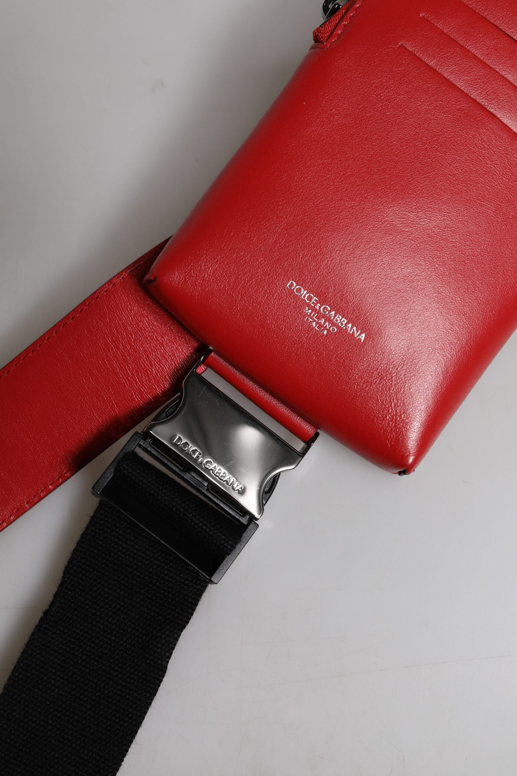 Red Calfskin Logo Purse Phone Belt Waist Bag - ventzia