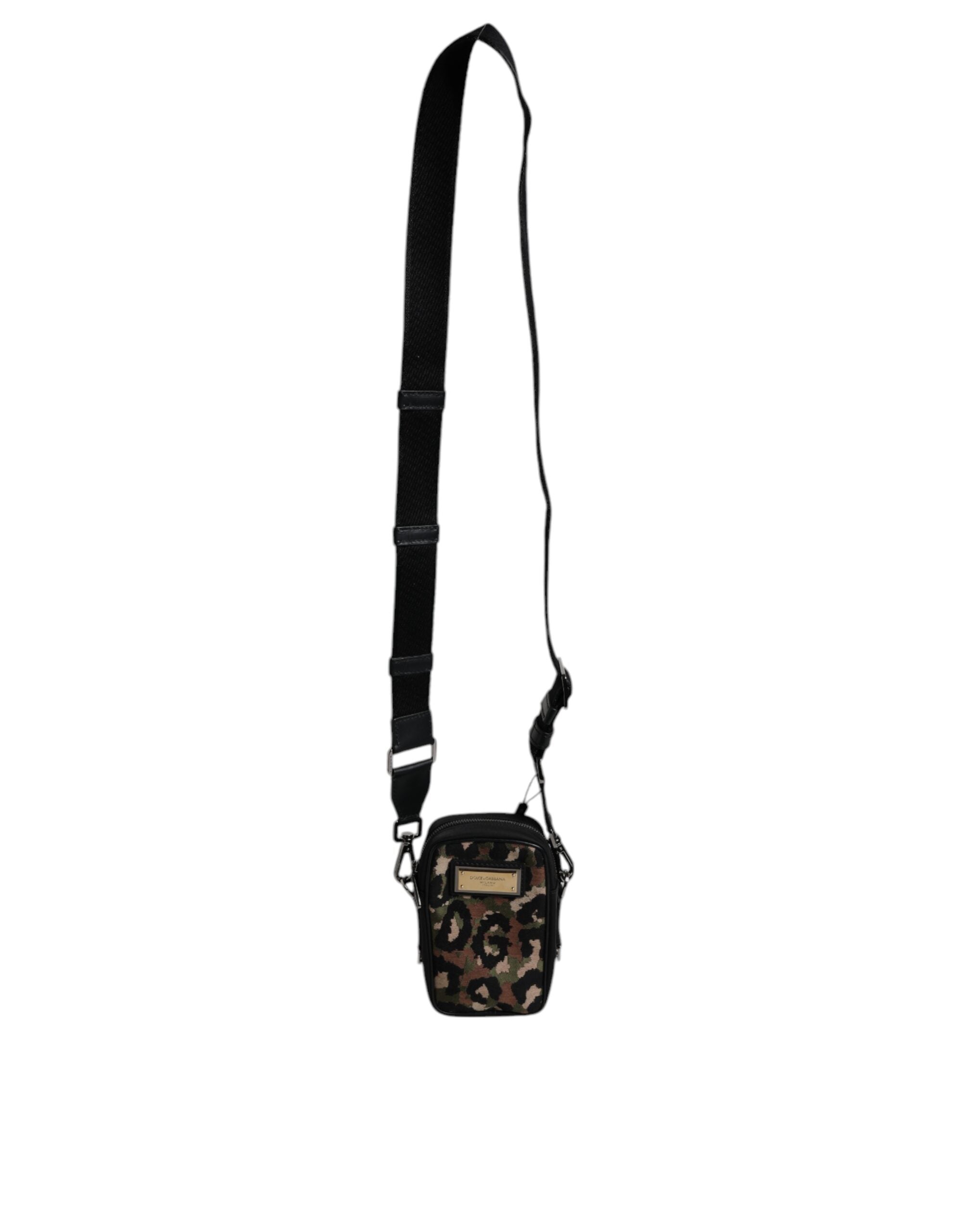 Multicolor Leopard Jacquard Logo Plaque Neck Strap Bag - ventzia