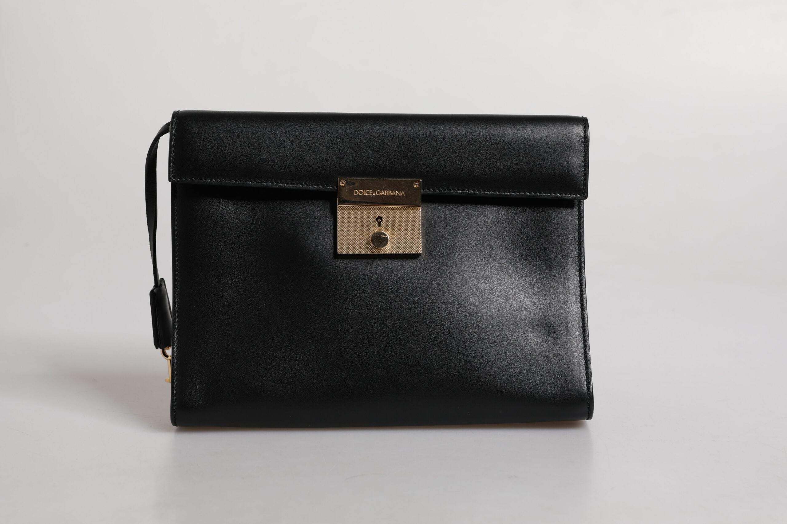 Black Leather Logo Plaque Document Briefcase Bag - ventzia