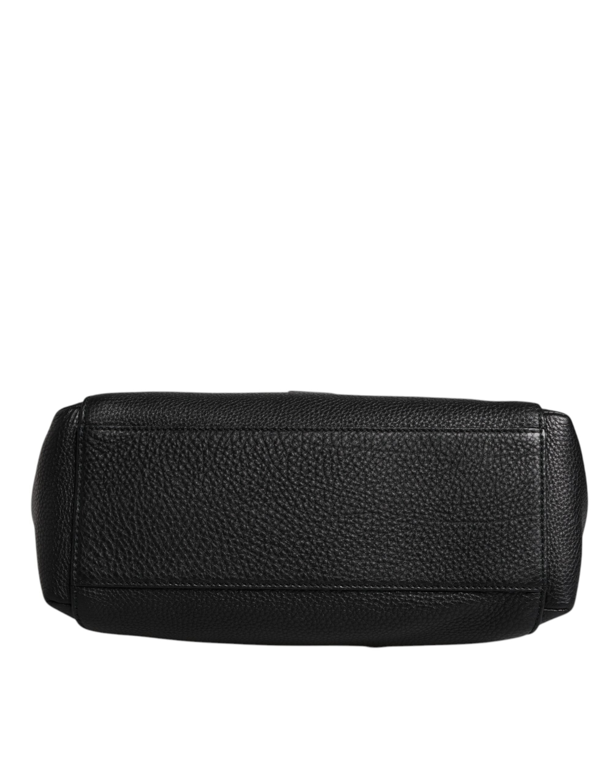 Black Leather Logo Plaque Shoulder Crossbody Bag - ventzia
