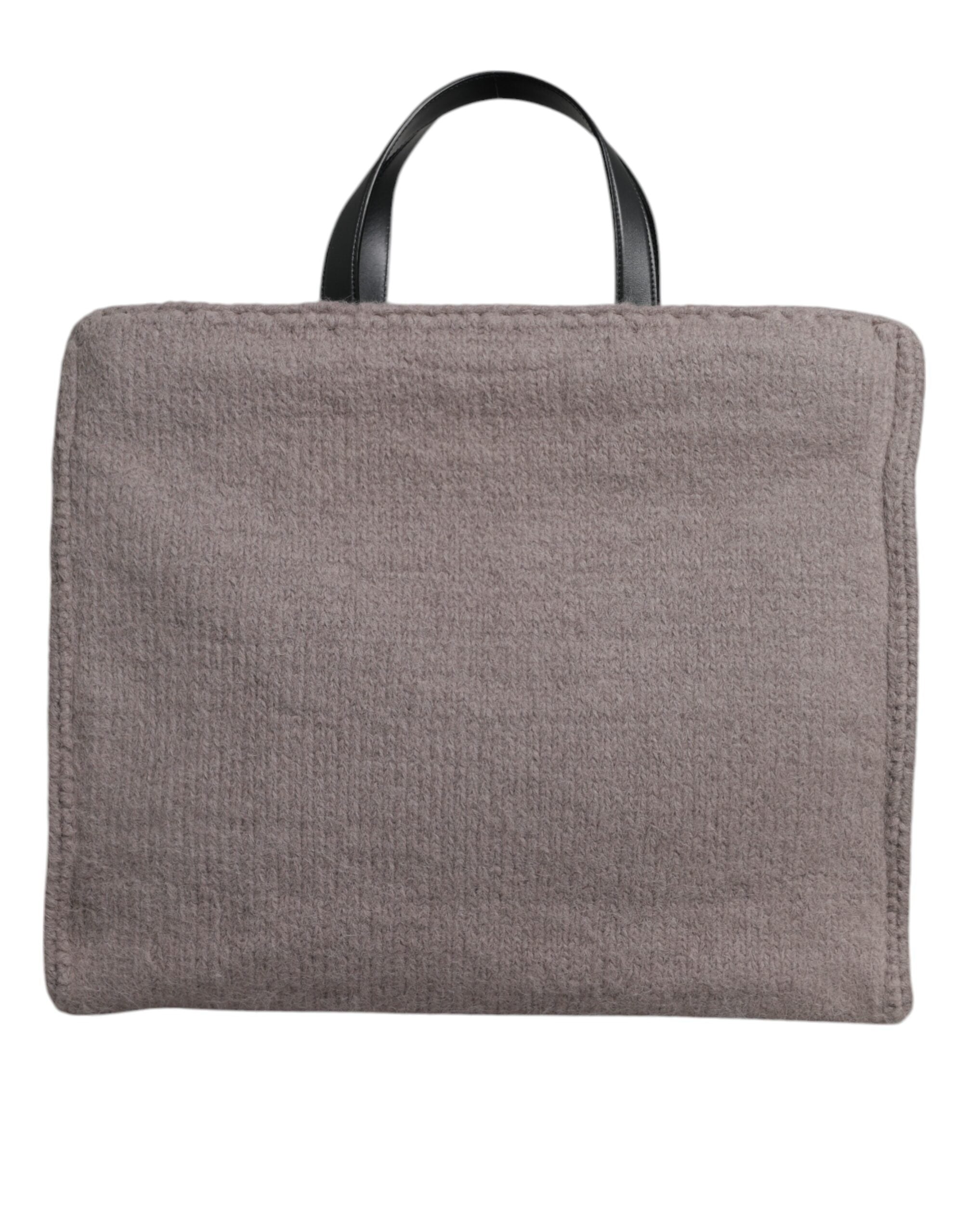Grey Alpaca Wool Logo Plaque Tote Shoulder Bag - ventzia