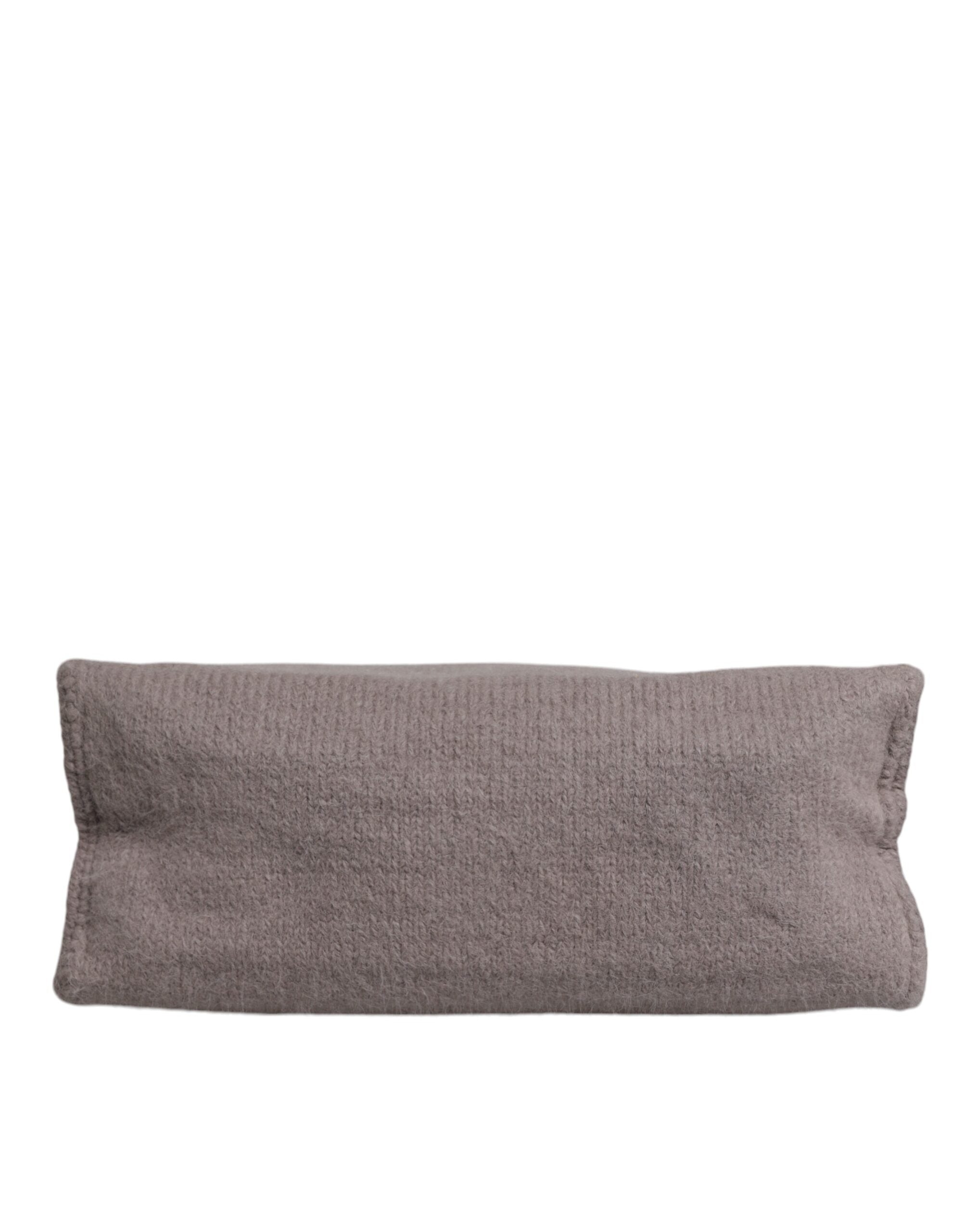 Grey Alpaca Wool Logo Plaque Tote Shoulder Bag - ventzia