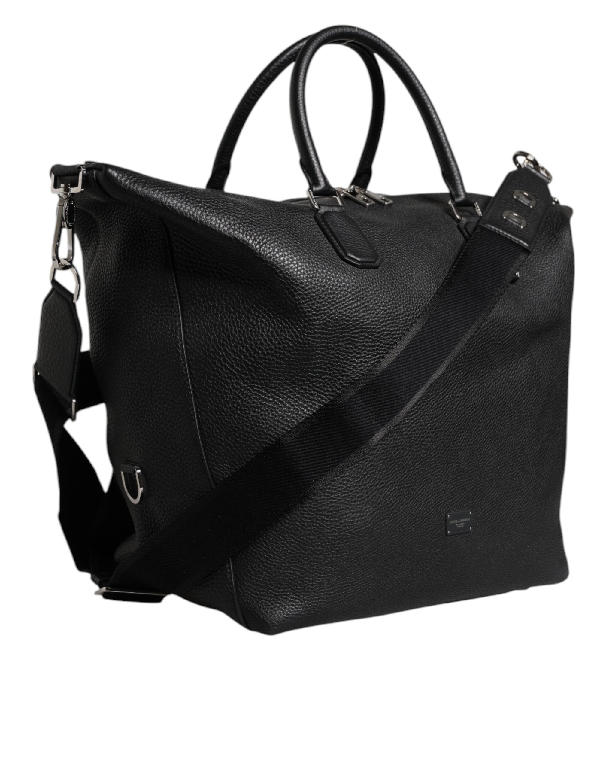 Black Calfskin Leather Hand Shoulder Duffle Bag - ventzia
