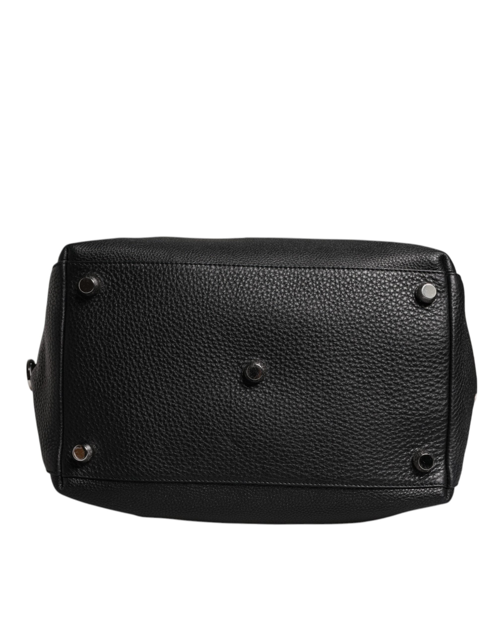 Black Calfskin Leather Hand Shoulder Duffle Bag - ventzia