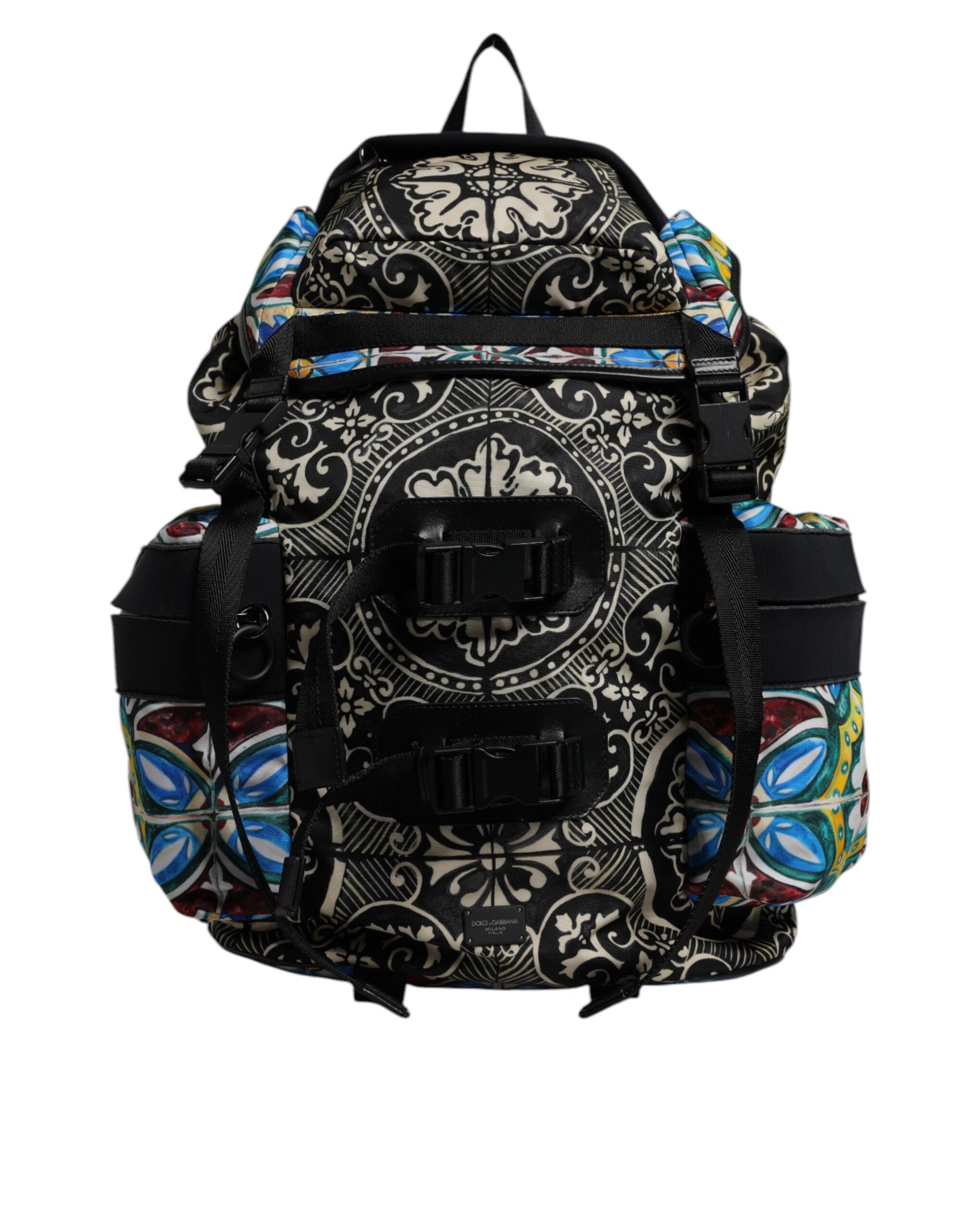 Multicolor Maiolica Print Nylon Backpack Bag - ventzia