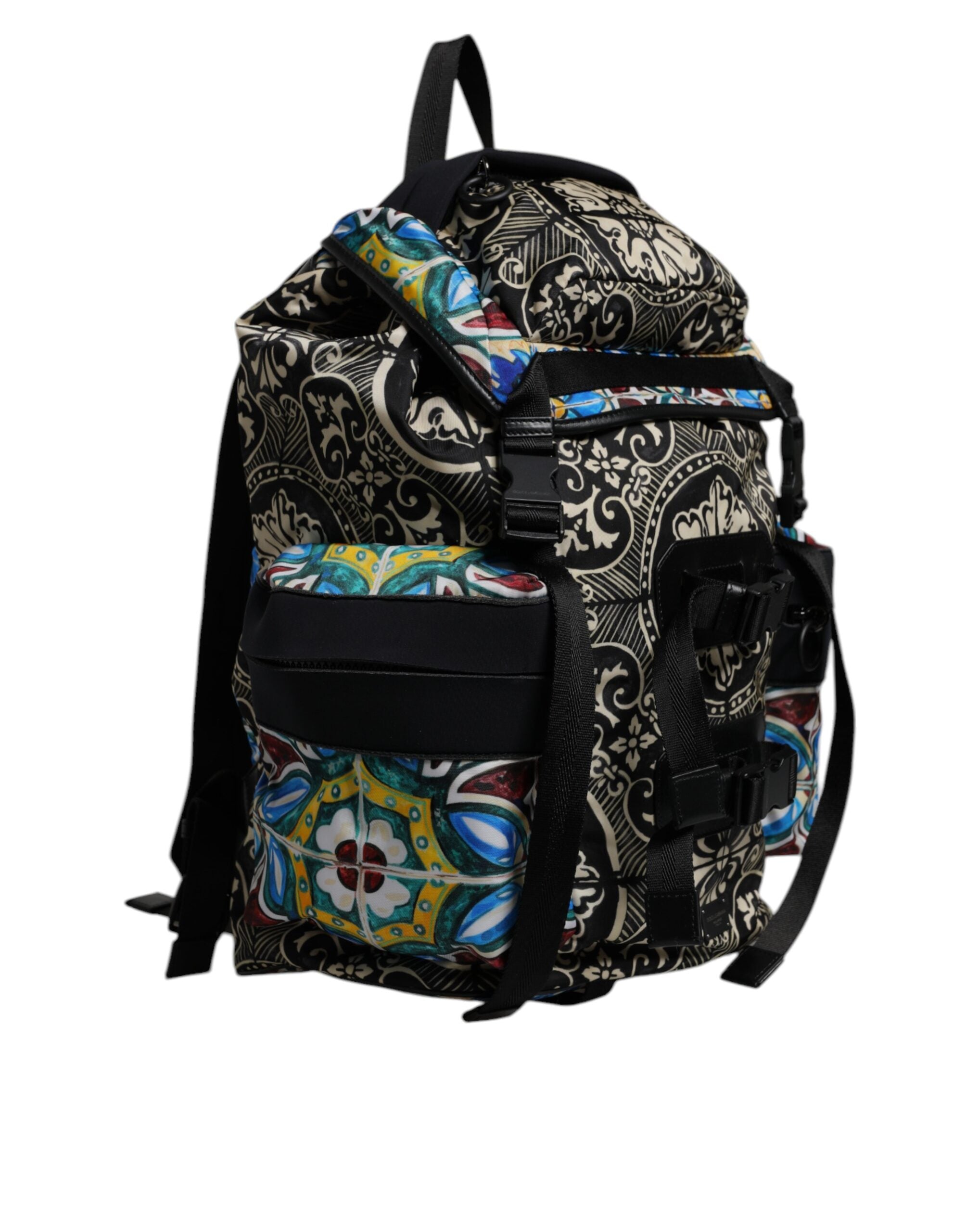 Multicolor Maiolica Print Nylon Backpack Bag - ventzia