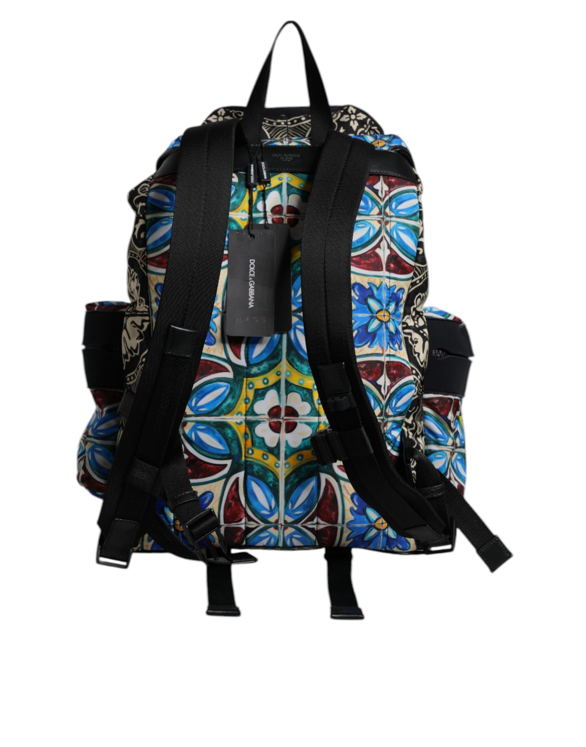 Multicolor Maiolica Print Nylon Backpack Bag - ventzia