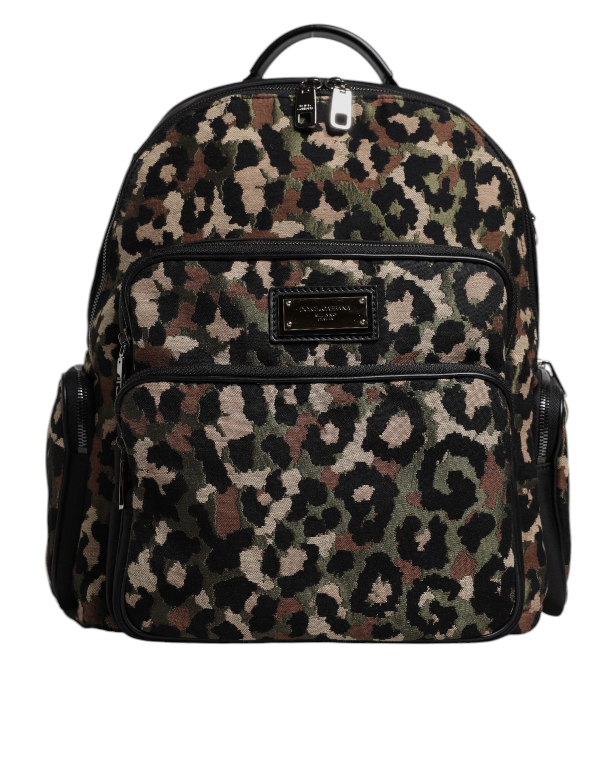 Multicolor Leopard Print DG Logo Plaque Men Backpack Bag - ventzia