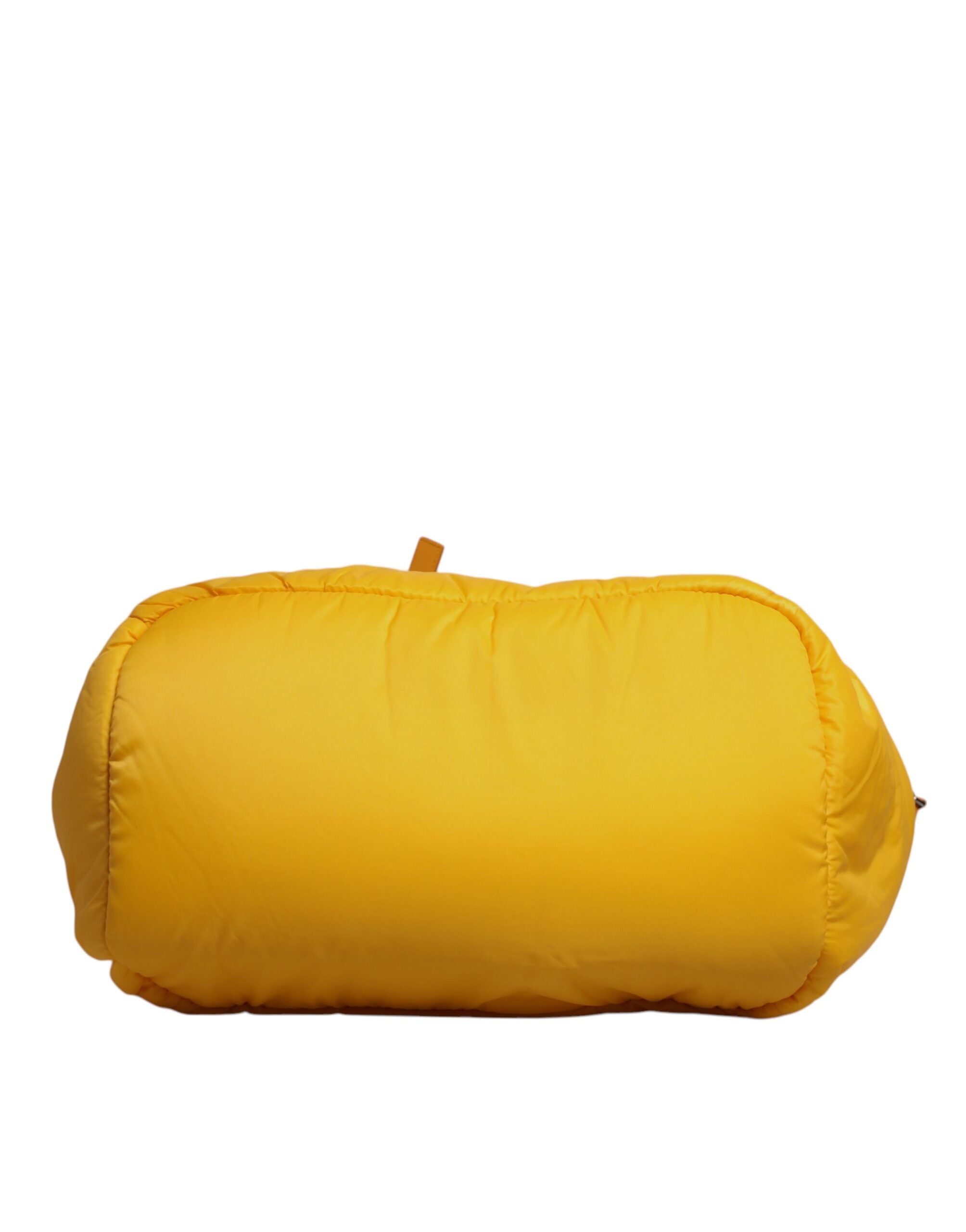 Yellow Orange Nylon Logo Plaque Hand Shoulder Duffle Bag - ventzia