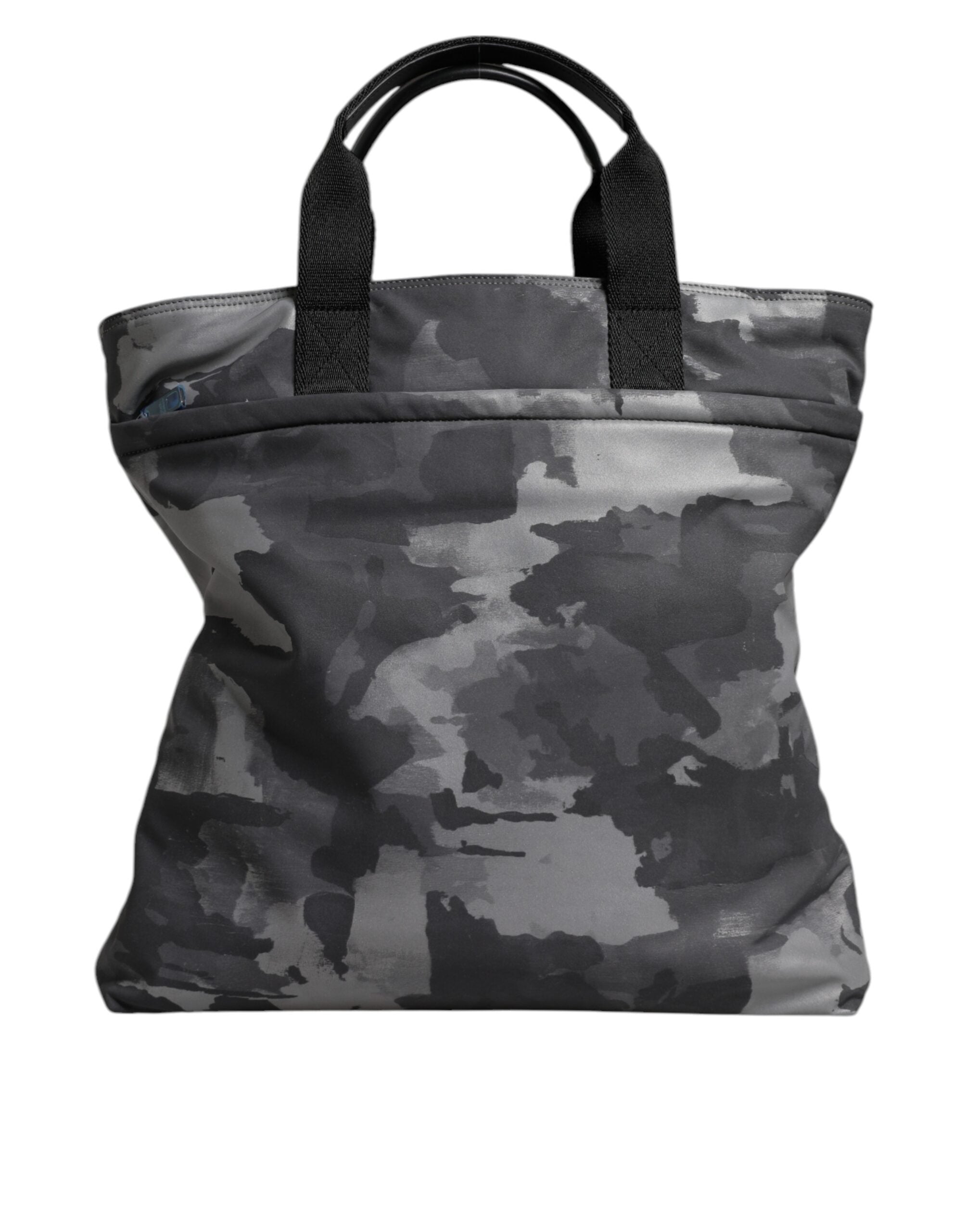 Gray Camo Cotton Multiple Compartments Tote Bag - ventzia