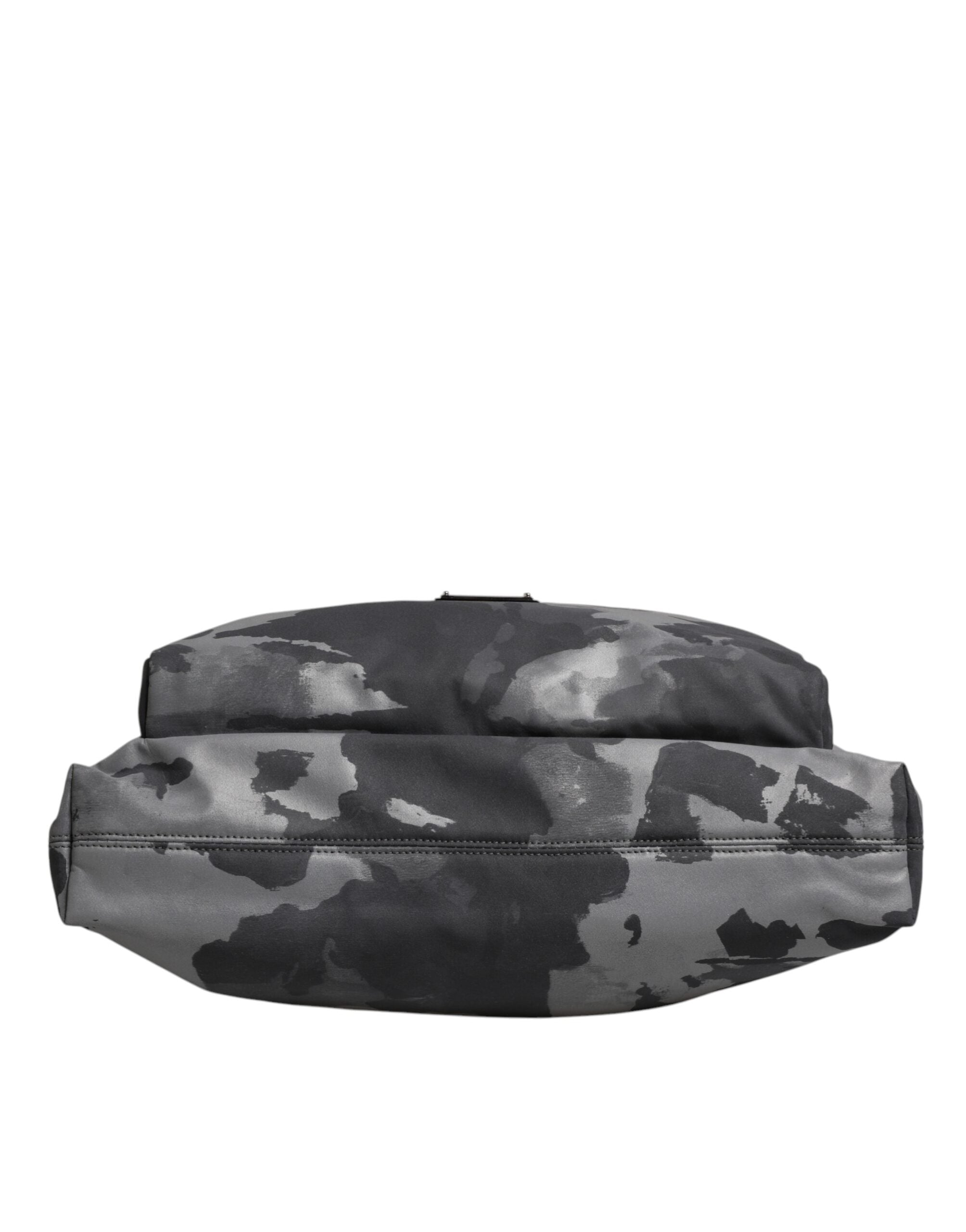 Gray Camo Cotton Multiple Compartments Tote Bag - ventzia