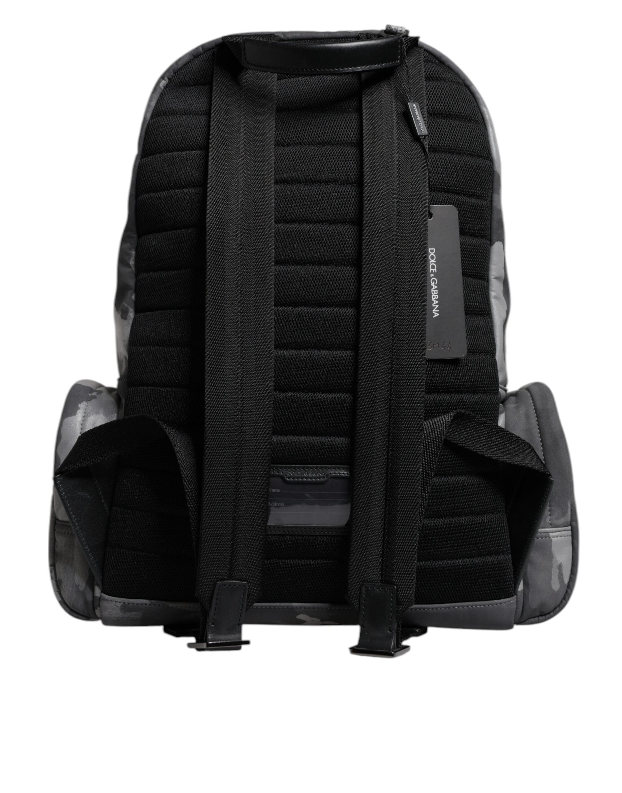 Gray Cotton Camouflage Logo Plaque Backpack Bag - ventzia