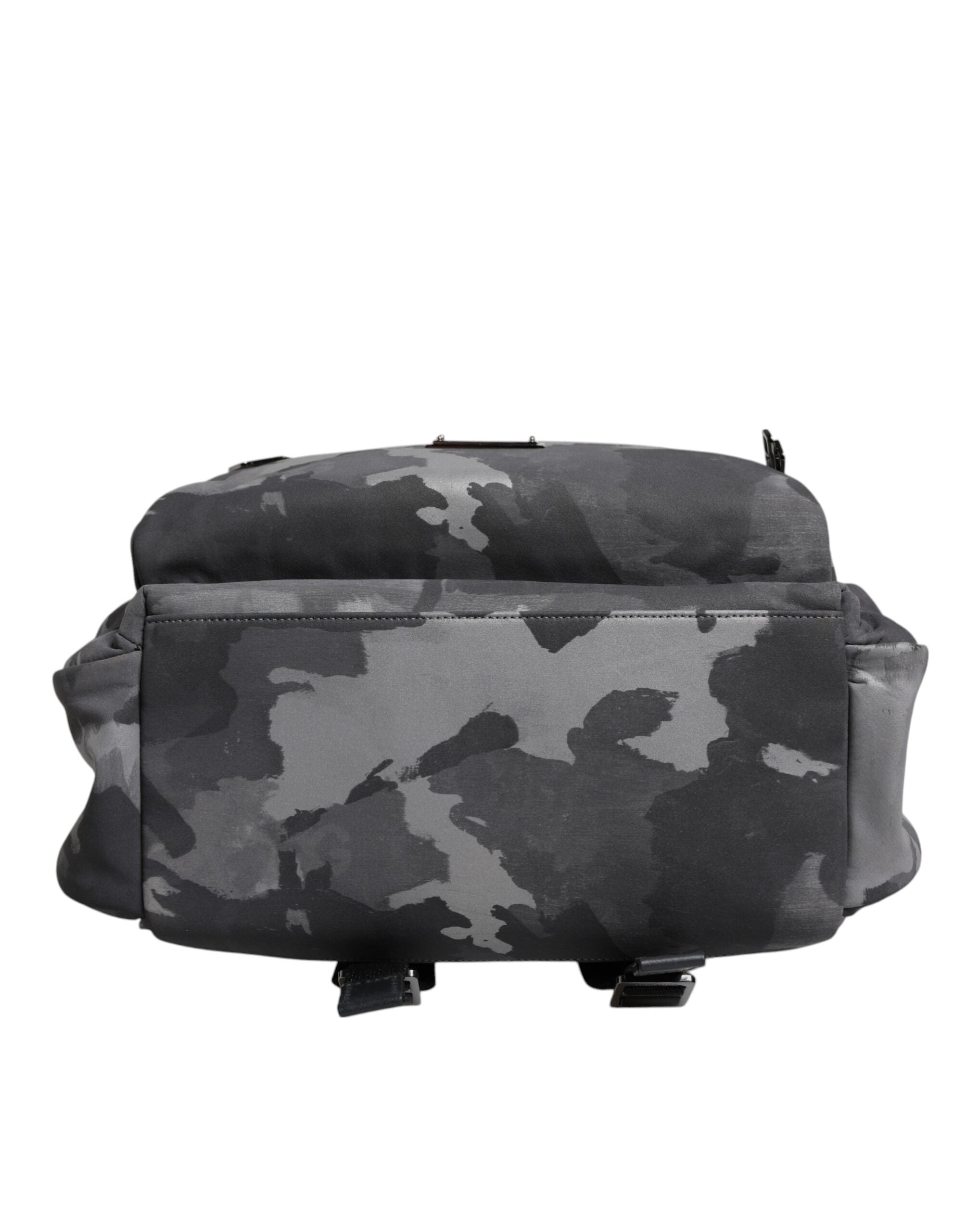 Gray Cotton Camouflage Logo Plaque Backpack Bag - ventzia