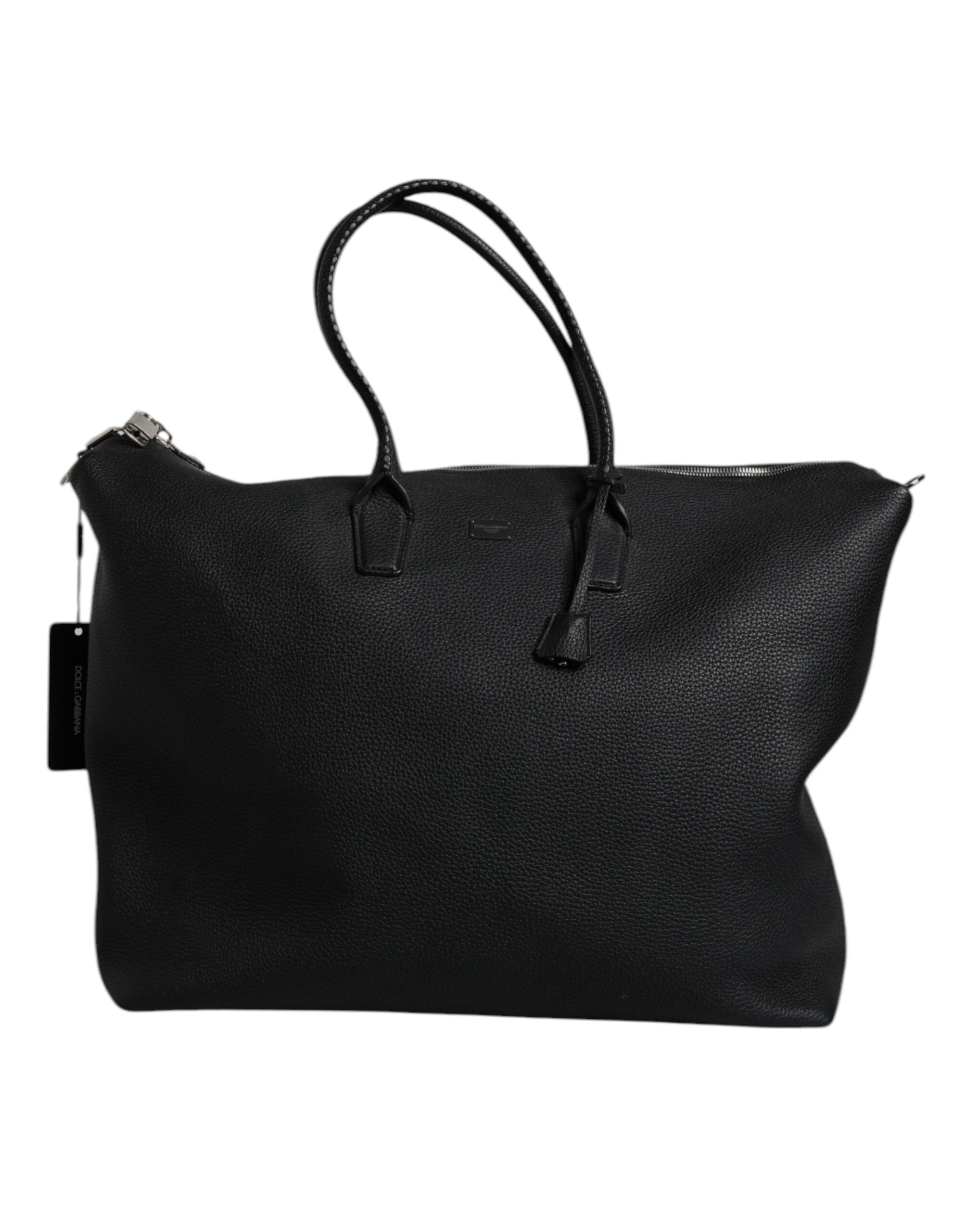 Black Calfskin Leather Hand Shoulder Duffle Bag - ventzia