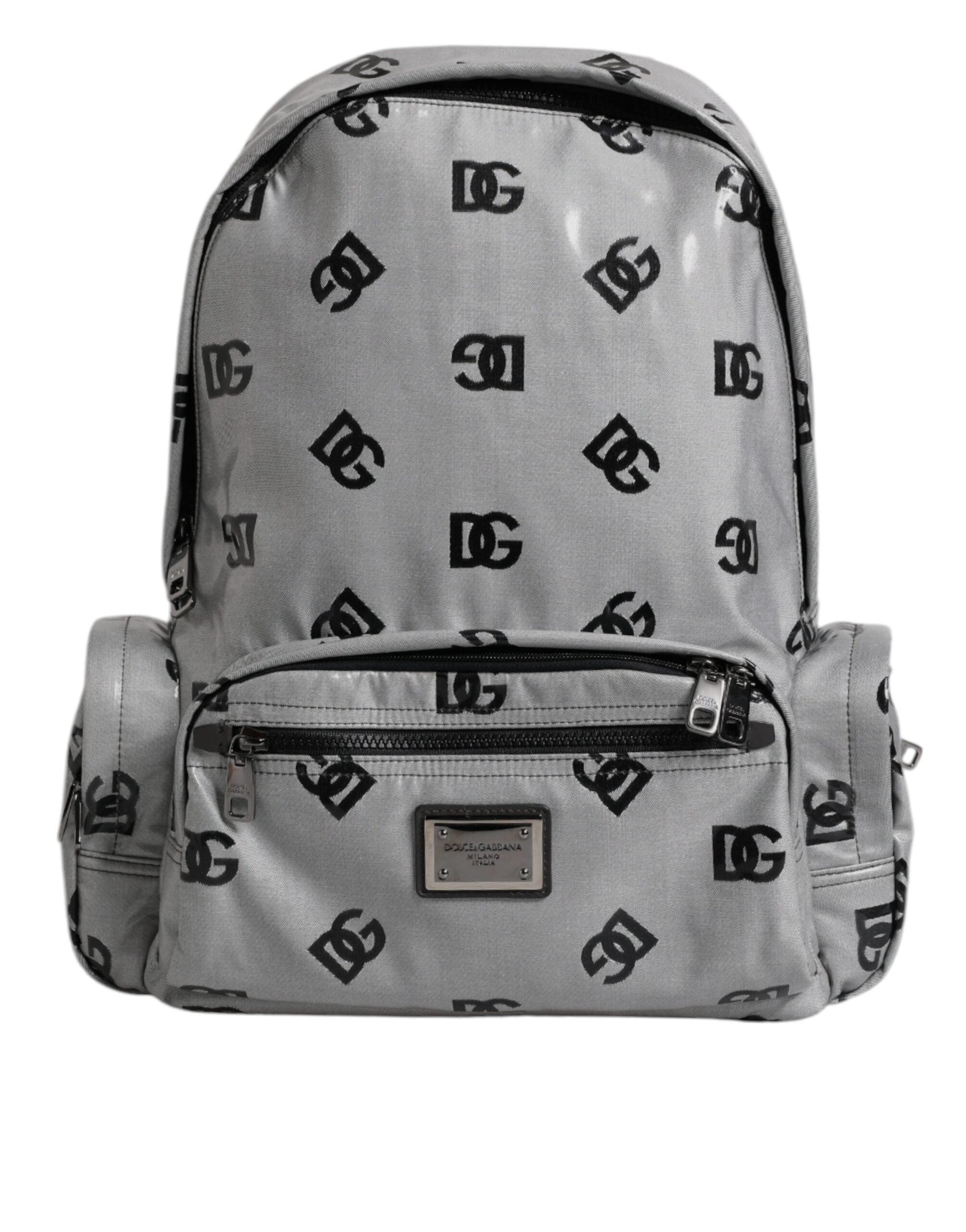 Polyester Gray Black DG Logo Plaque Backpack Bag - ventzia