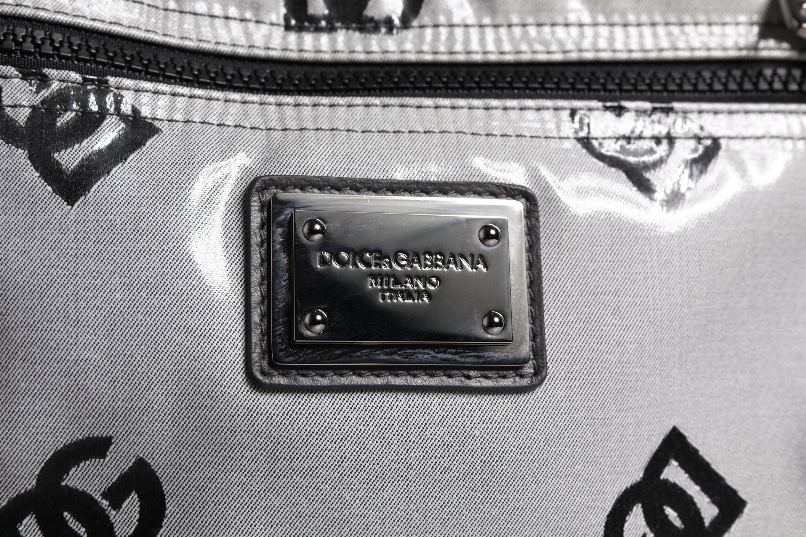 Polyester Gray Black DG Logo Plaque Backpack Bag - ventzia