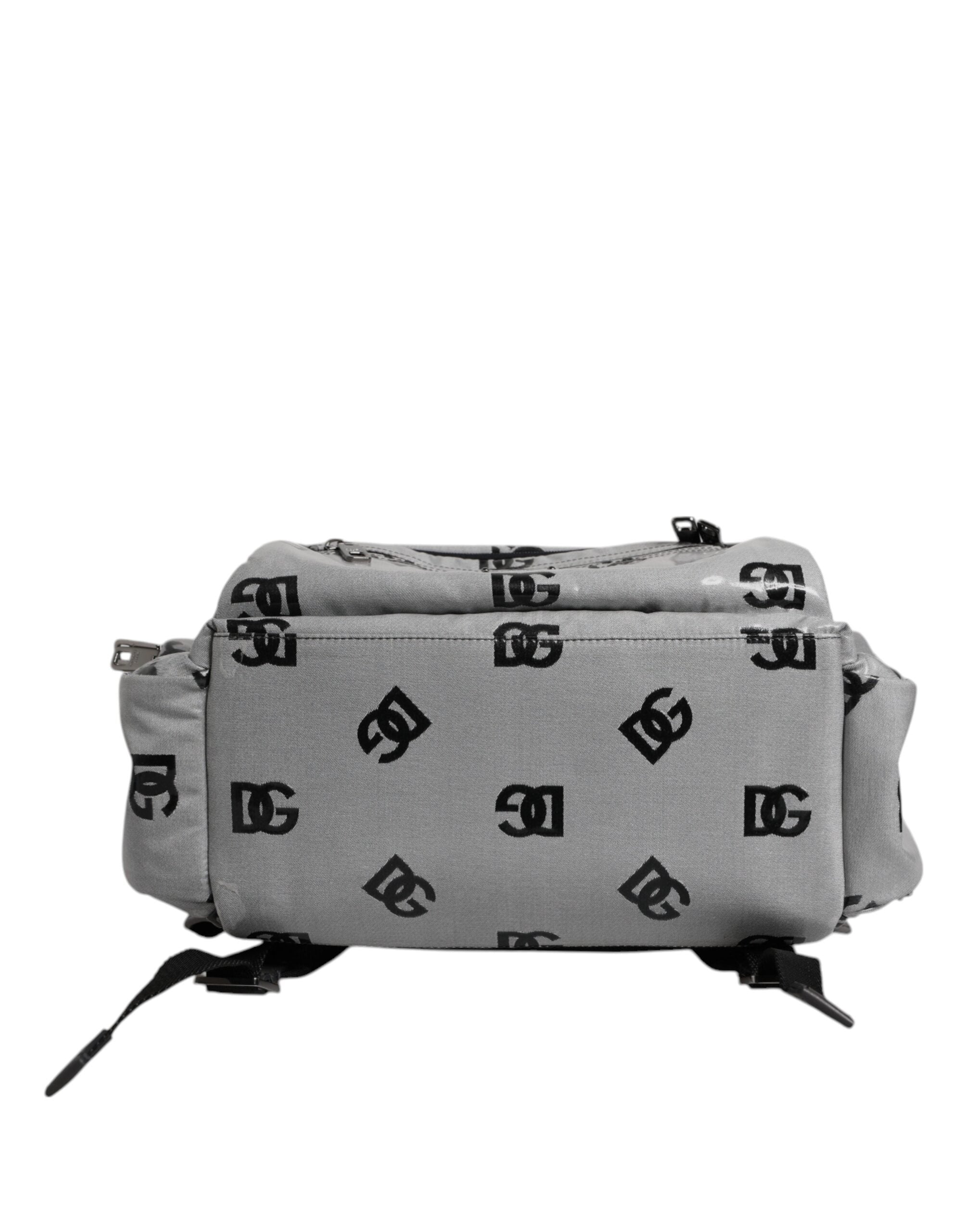 Polyester Gray Black DG Logo Plaque Backpack Bag - ventzia