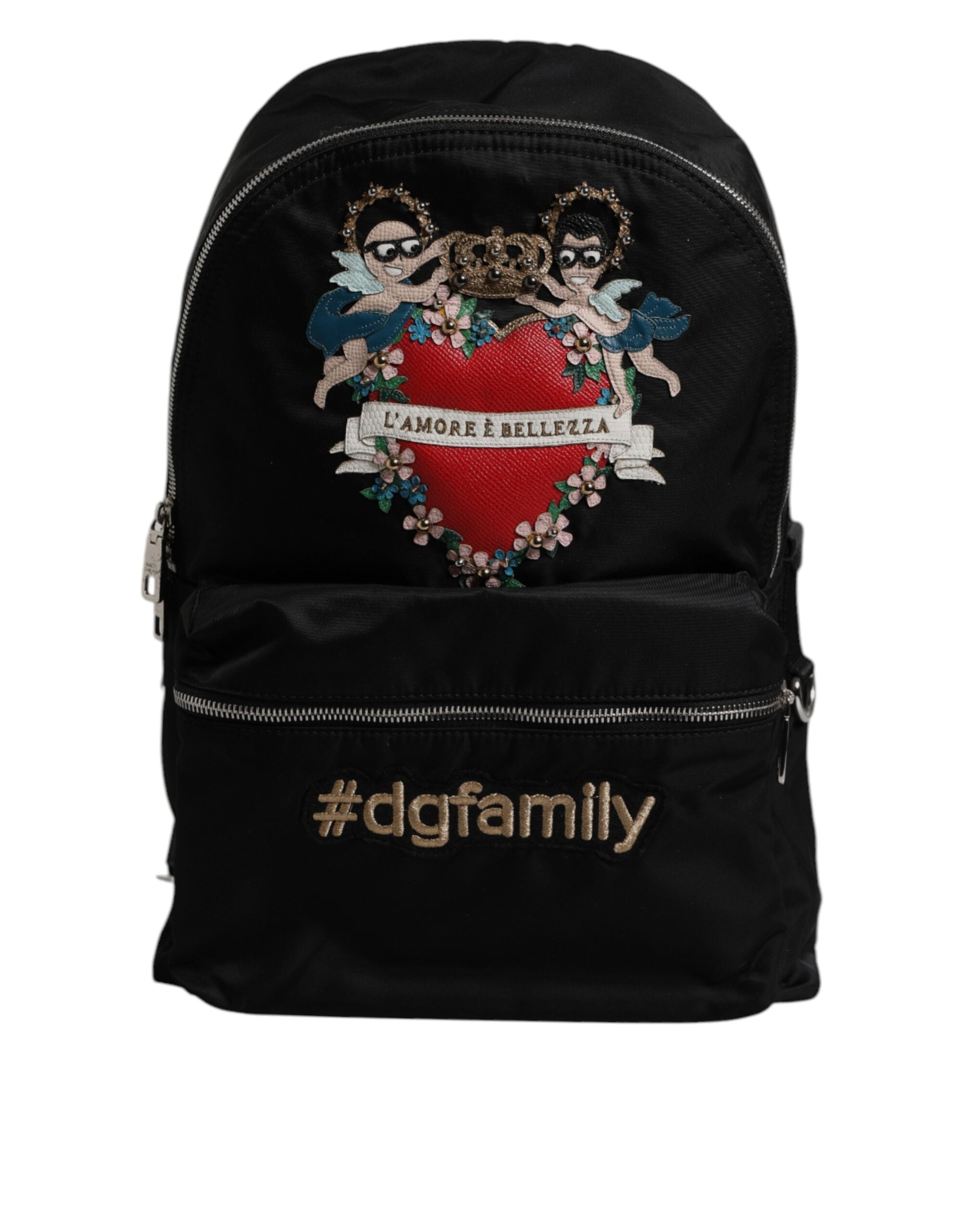 Black Nylon #DGFAMILY Embellished Backpack VULCANO Bag - ventzia