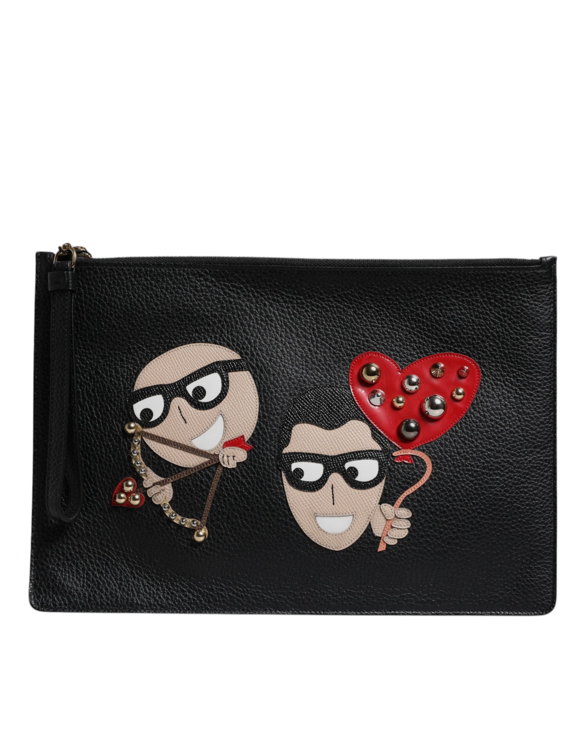 Black #DGFamily Embellished Leather Clutch Bag - ventzia