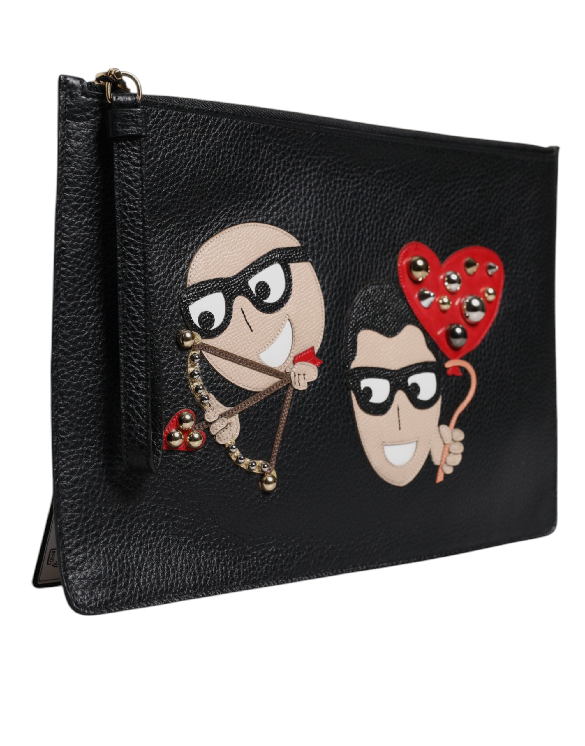 Black #DGFamily Embellished Leather Clutch Bag - ventzia