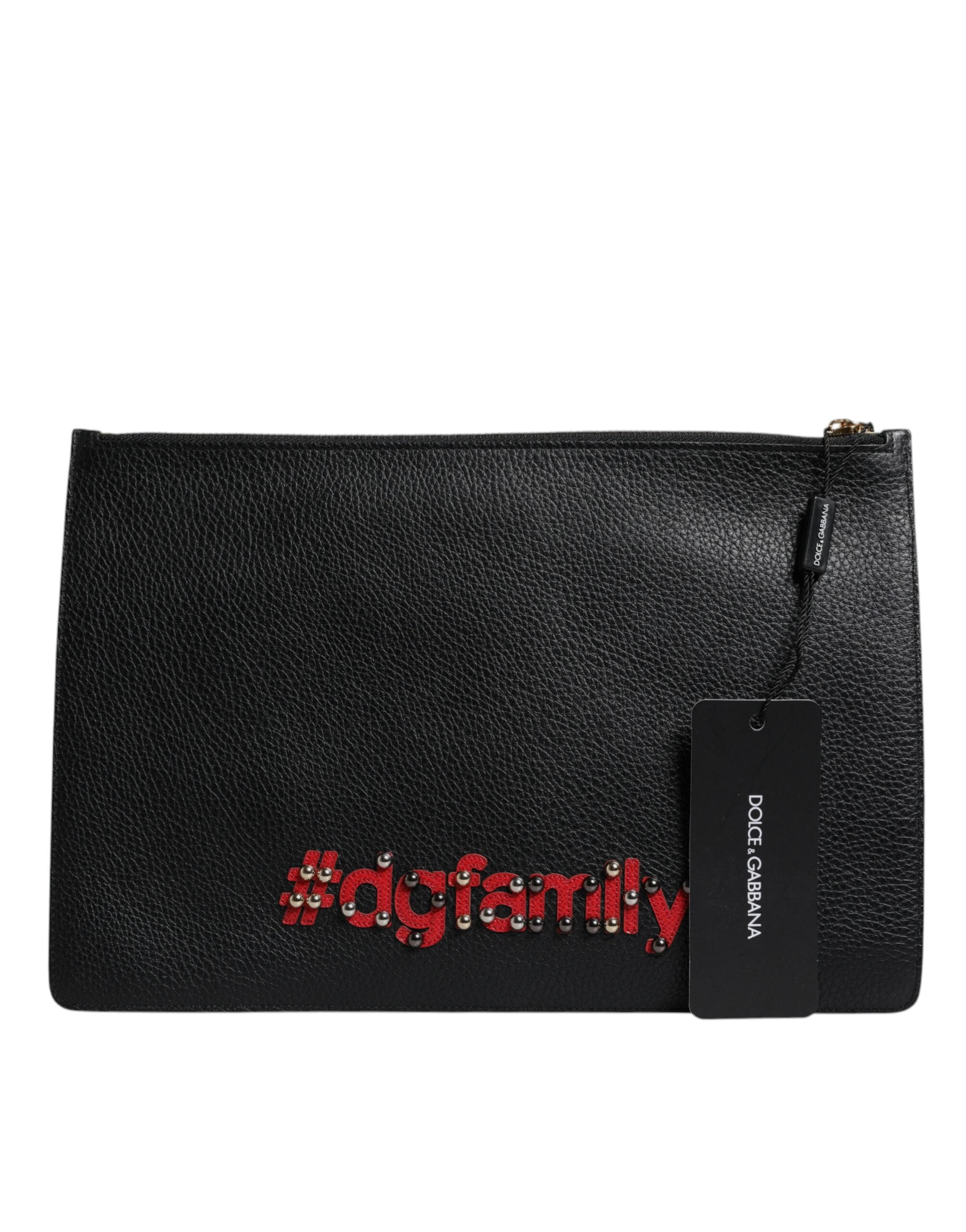 Black #DGFamily Embellished Leather Clutch Bag - ventzia
