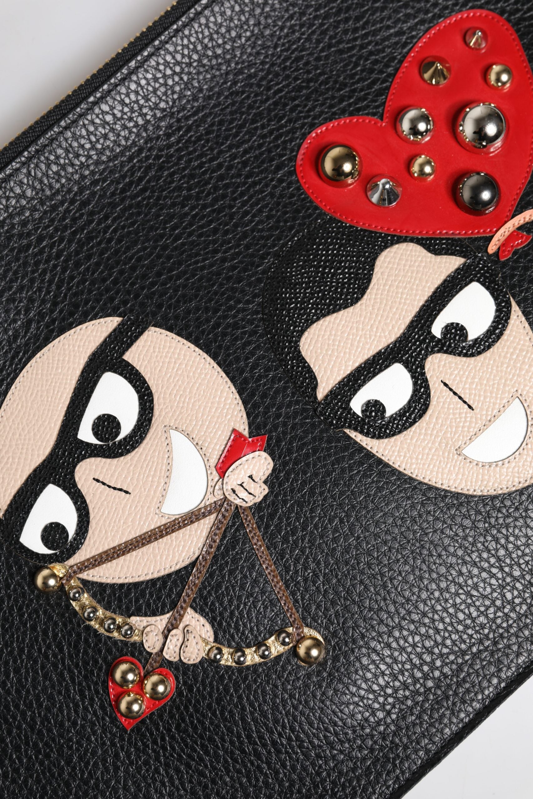 Black #DGFamily Embellished Leather Clutch Bag - ventzia