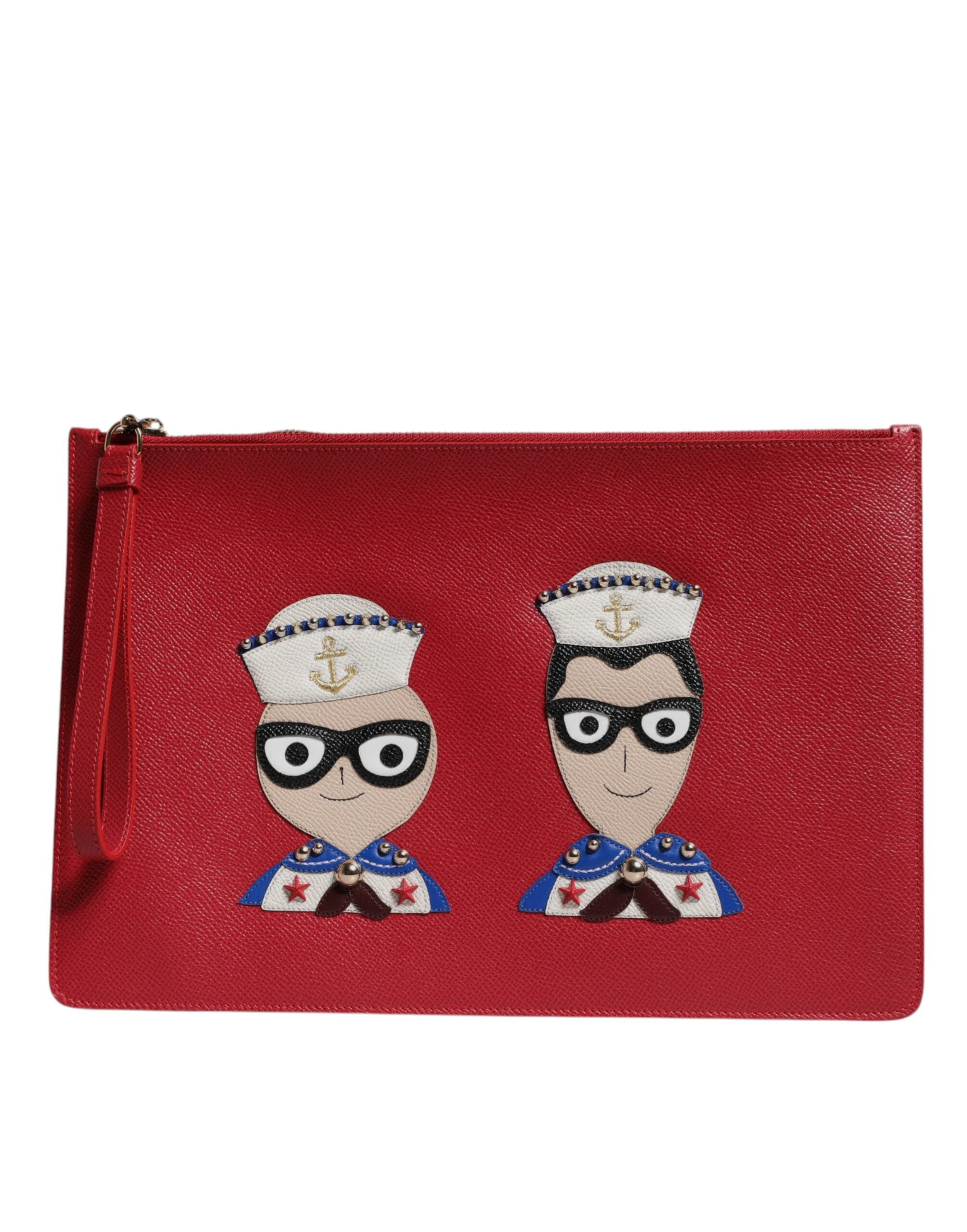 Red #DGFamily Embellished Leather Clutch Bag - ventzia