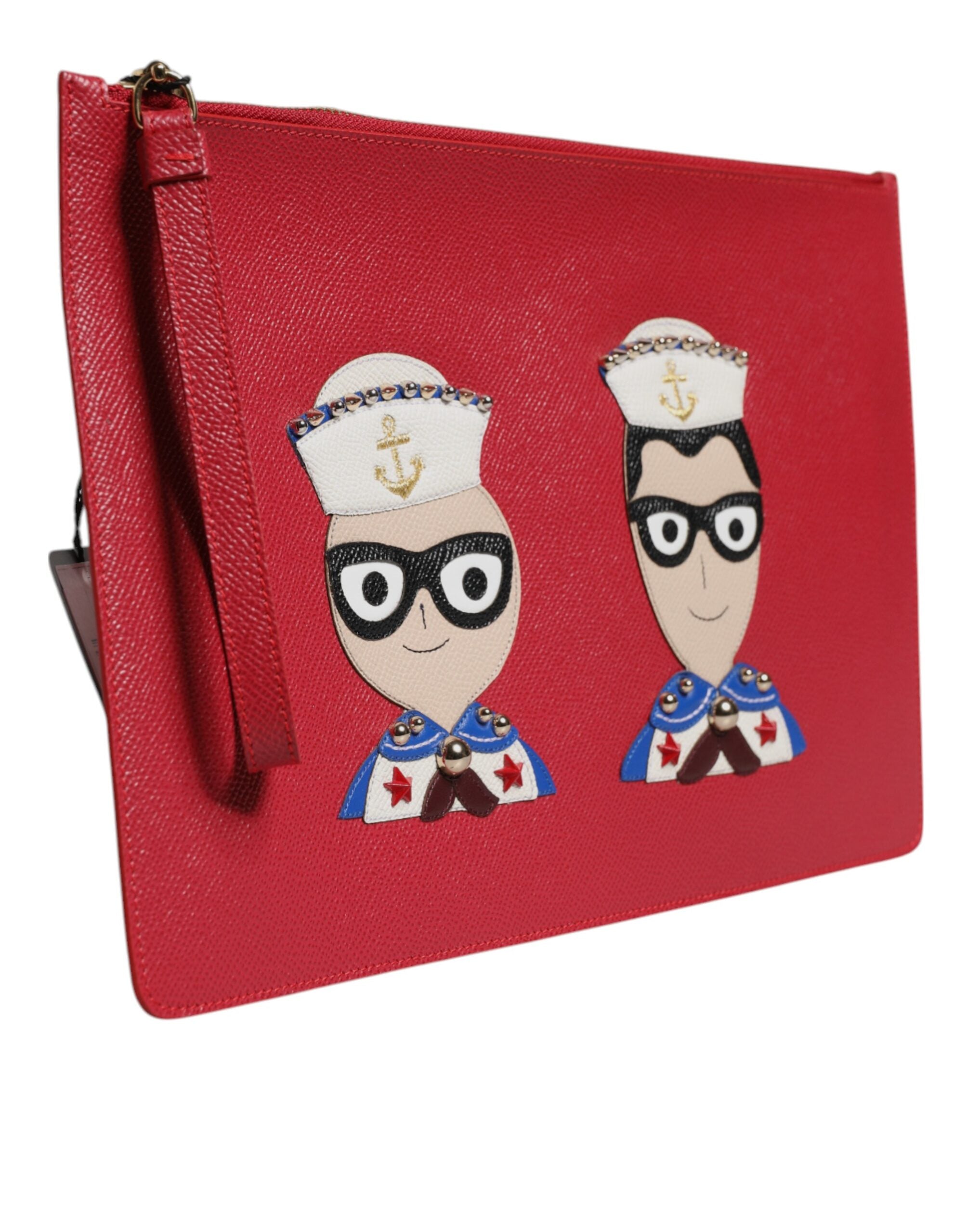 Red #DGFamily Embellished Leather Clutch Bag - ventzia