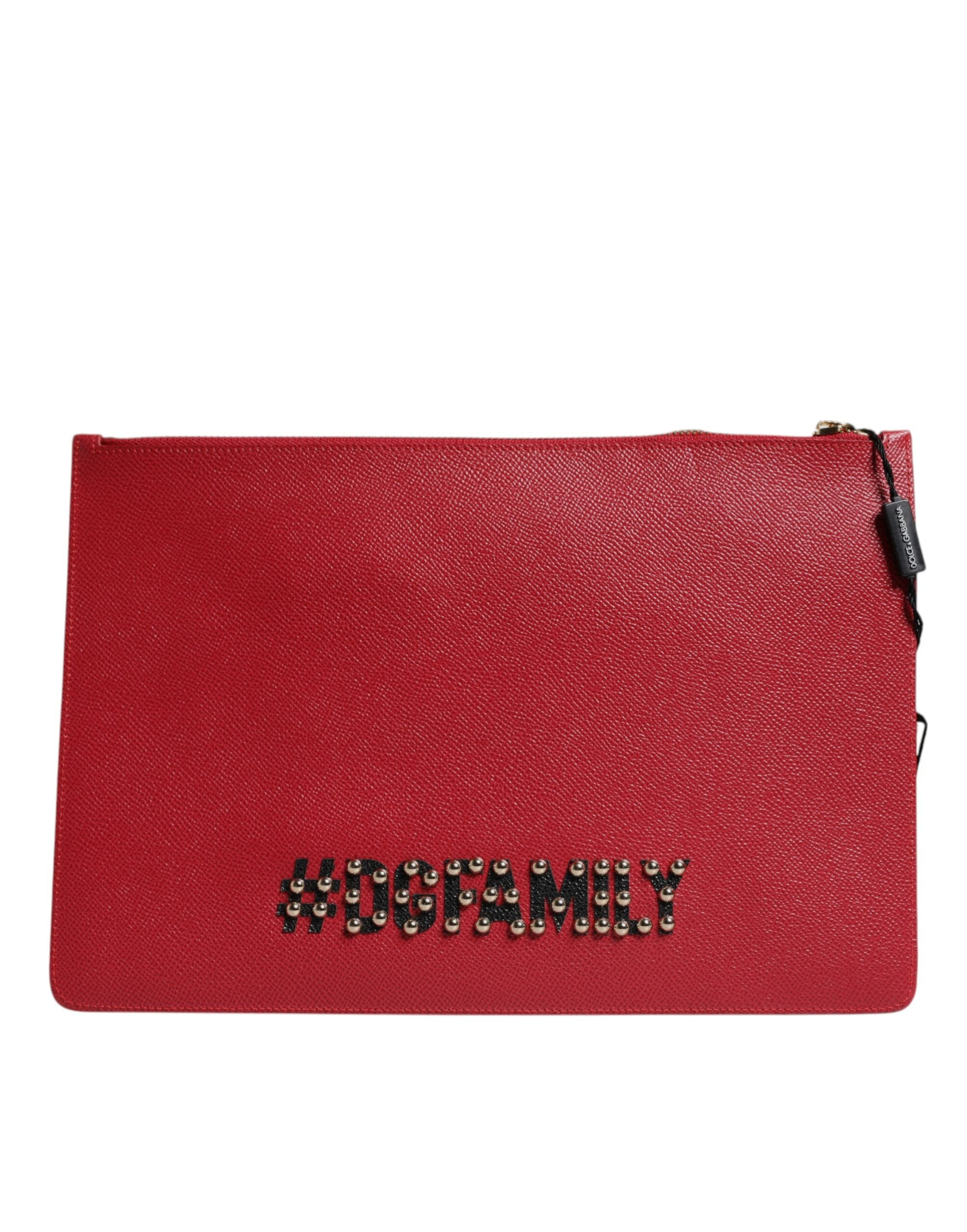 Red #DGFamily Embellished Leather Clutch Bag - ventzia