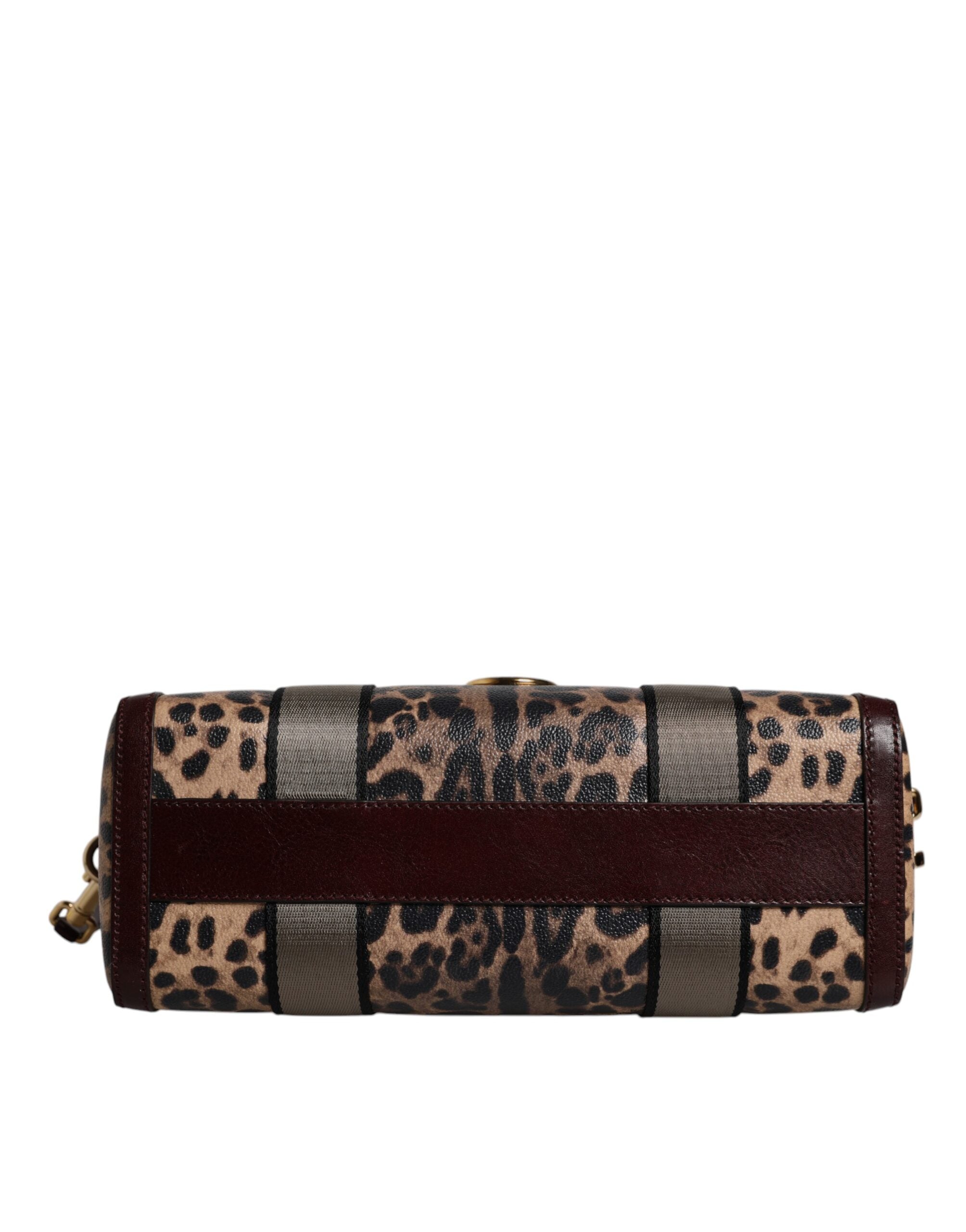 Brown Leopard Leather Shoulder Strap Duffle Bag - ventzia