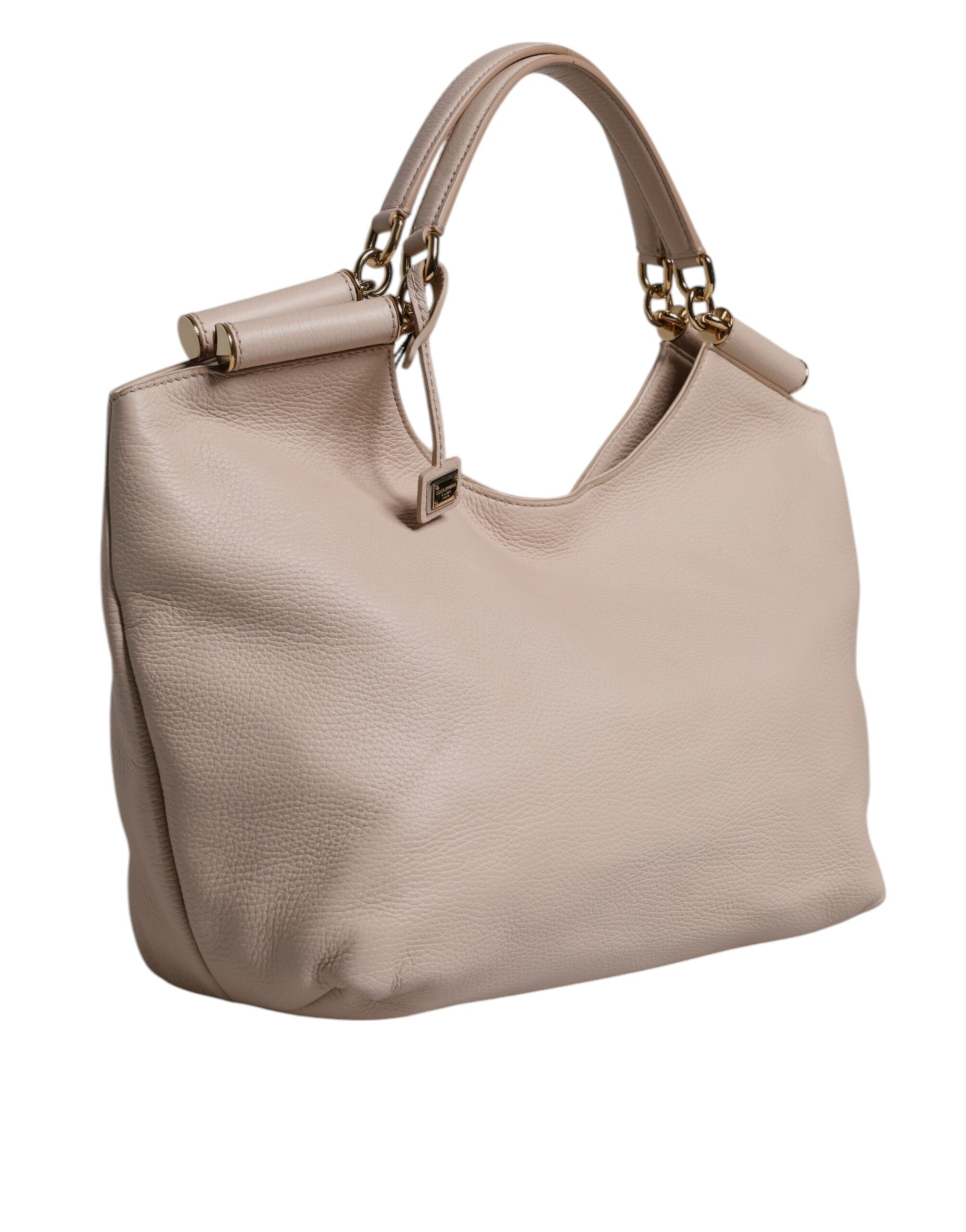 Light Pink Deer Leather Logo Plaque Tote Top Handle Bag - ventzia
