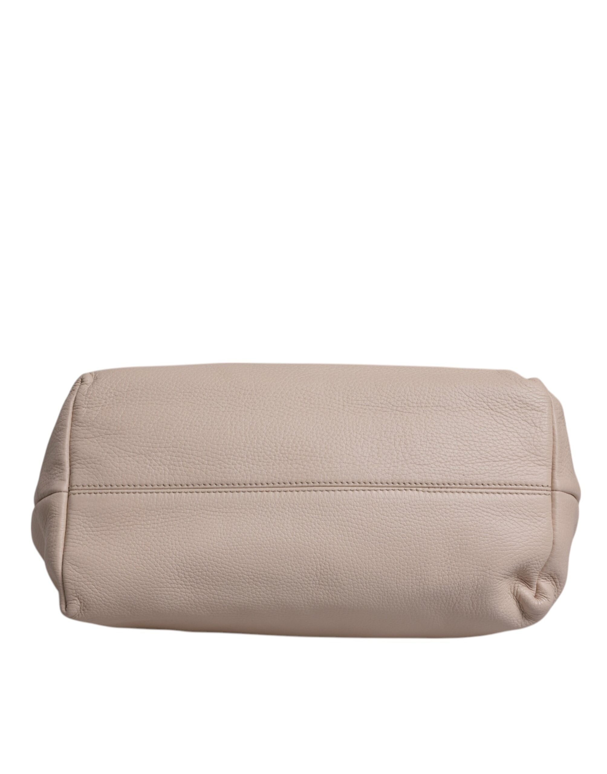 Light Pink Deer Leather Logo Plaque Tote Top Handle Bag - ventzia