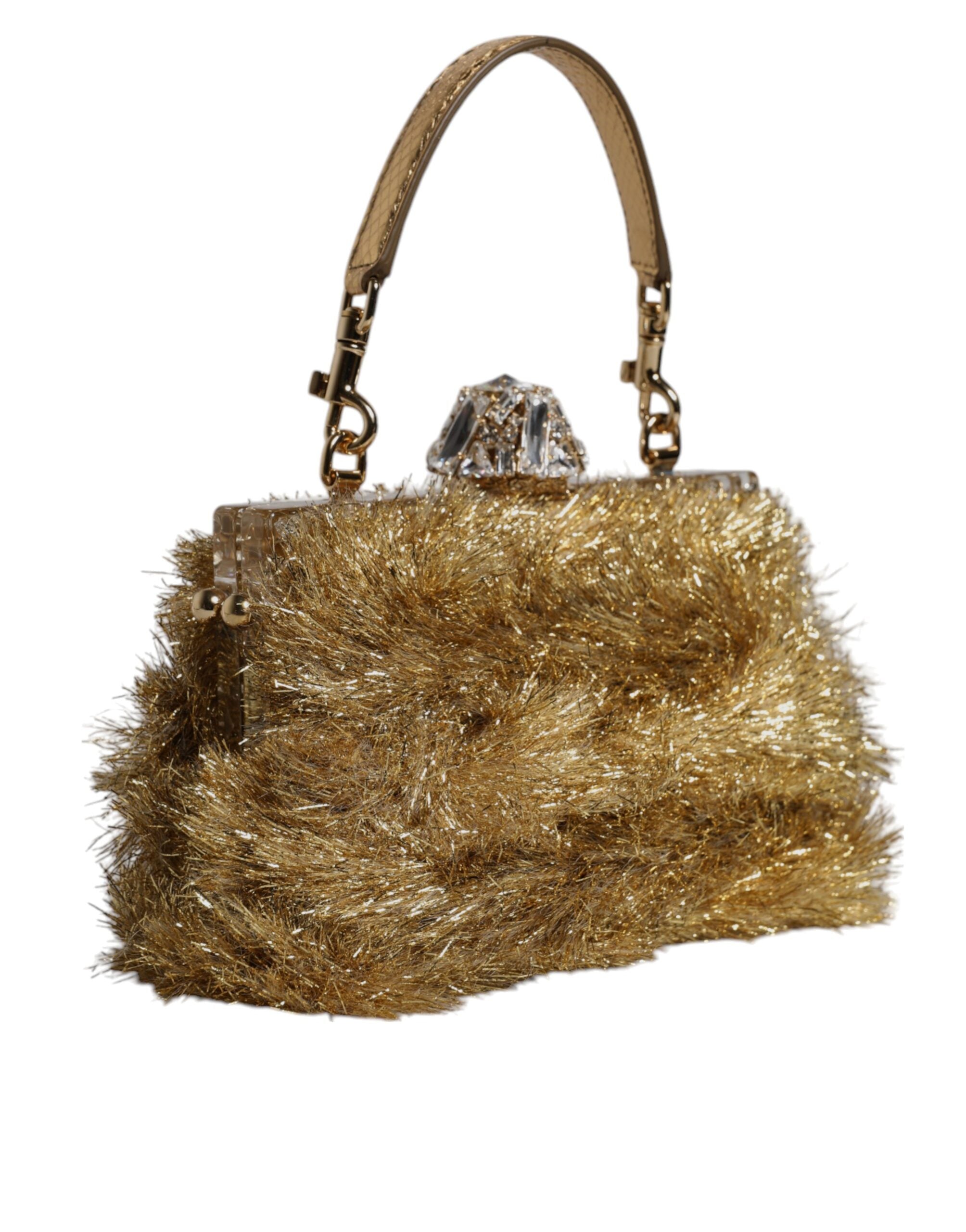 Gold Vanda Chain Strap Tinsel Crystal Evening Clutch Bag - ventzia