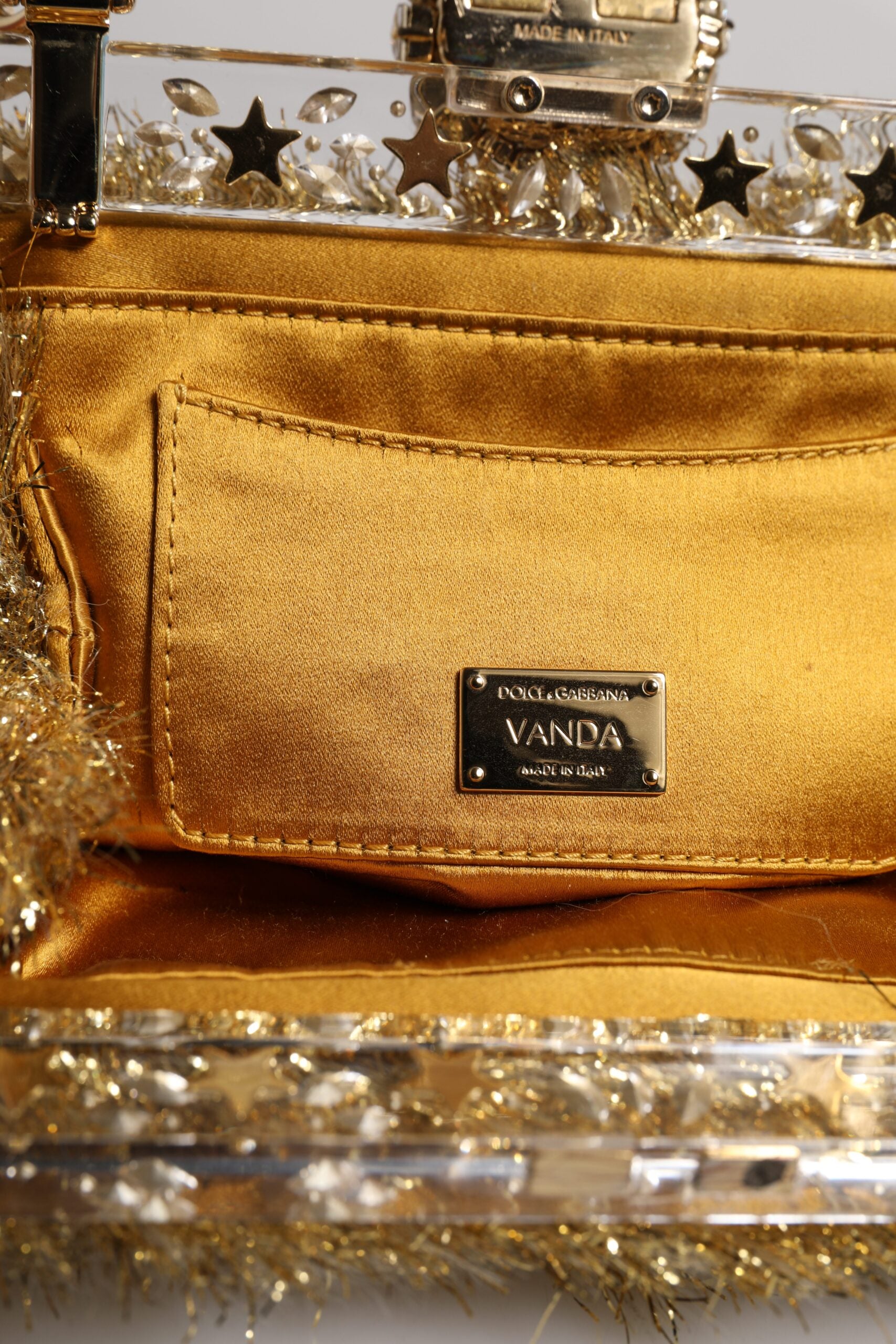 Gold Vanda Chain Strap Tinsel Crystal Evening Clutch Bag - ventzia