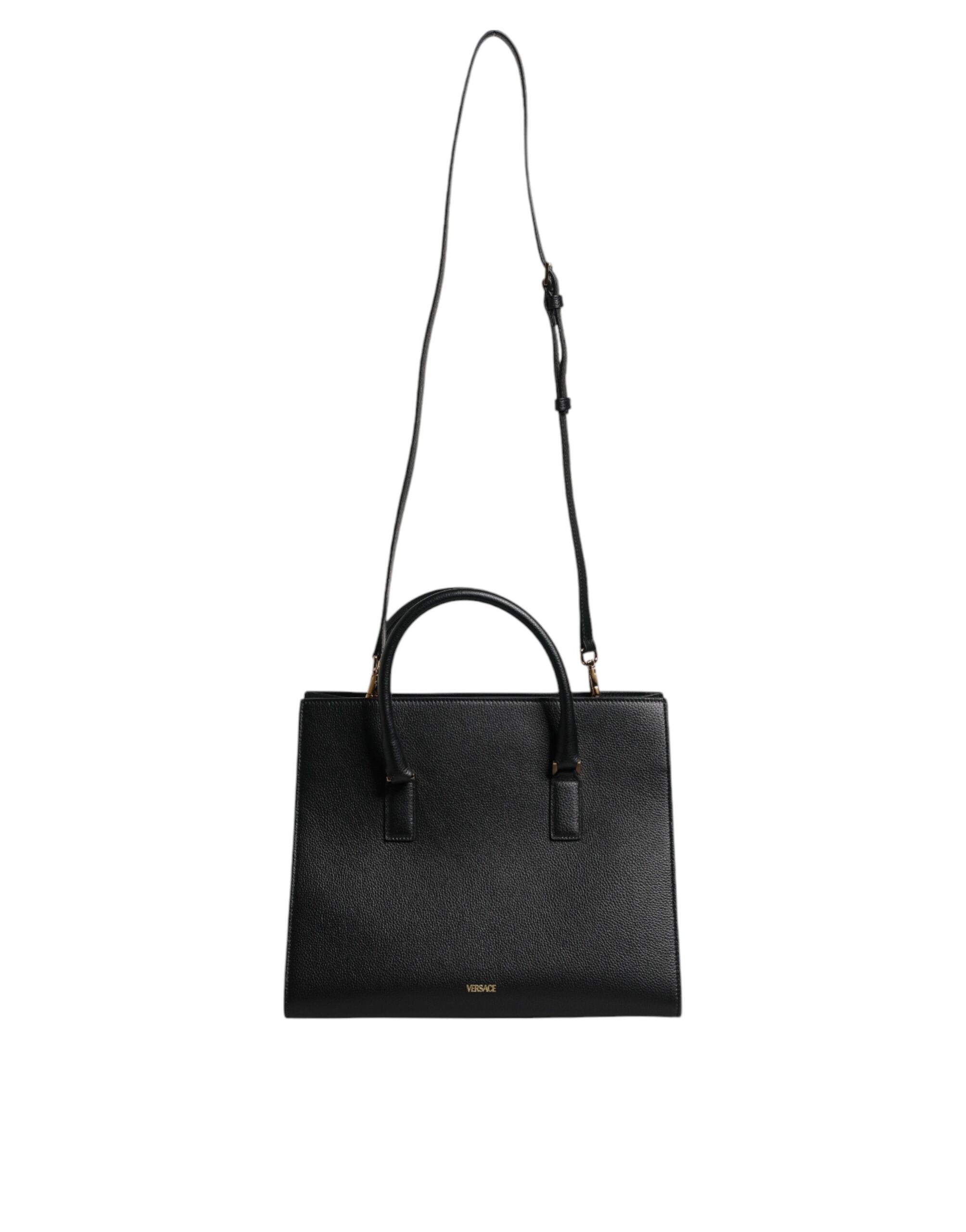 Black Large Leather Top Handle Shoulder Crossbody Bag - ventzia