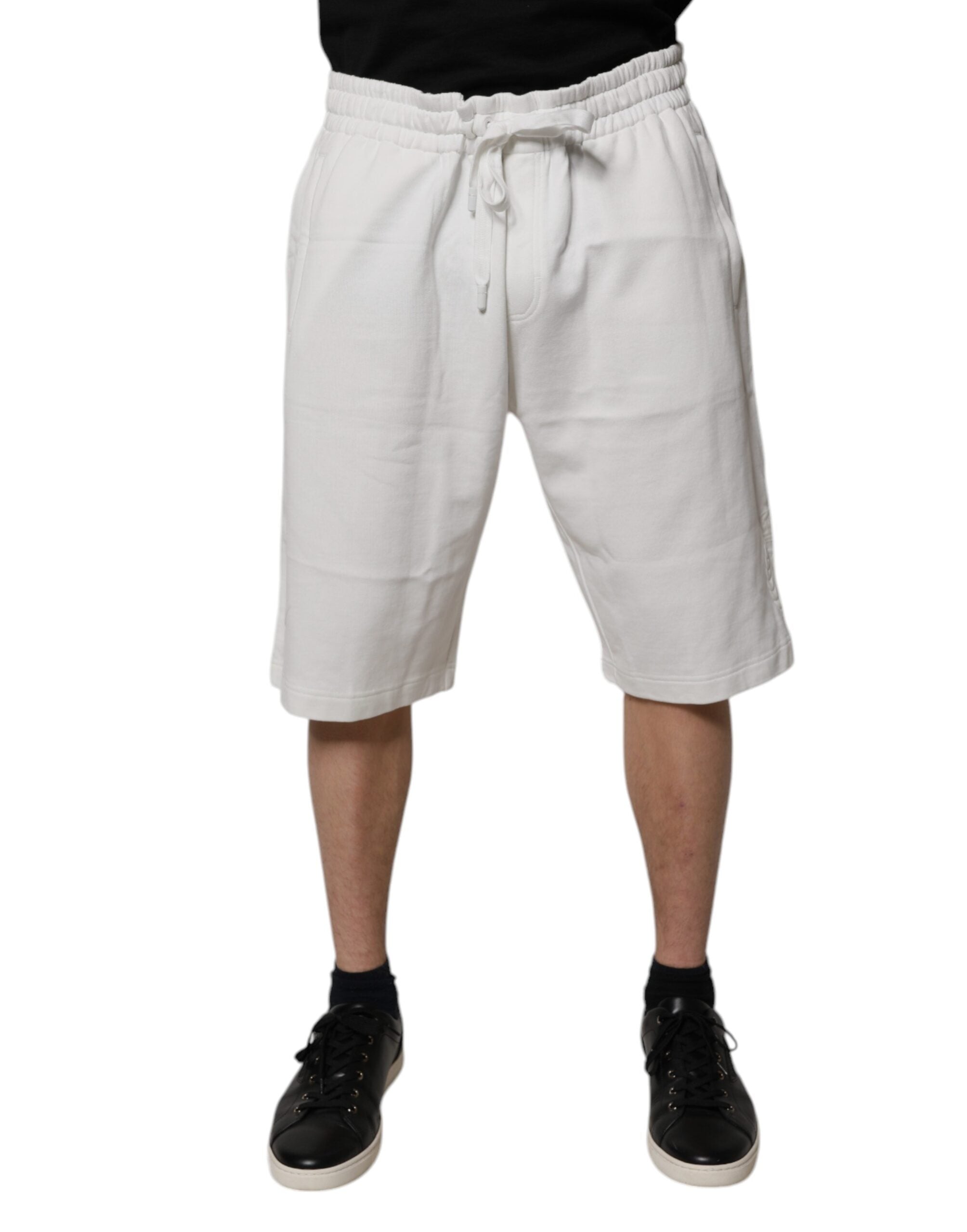 White Cotton Sweatshorts Men Bermuda Shorts - ventzia