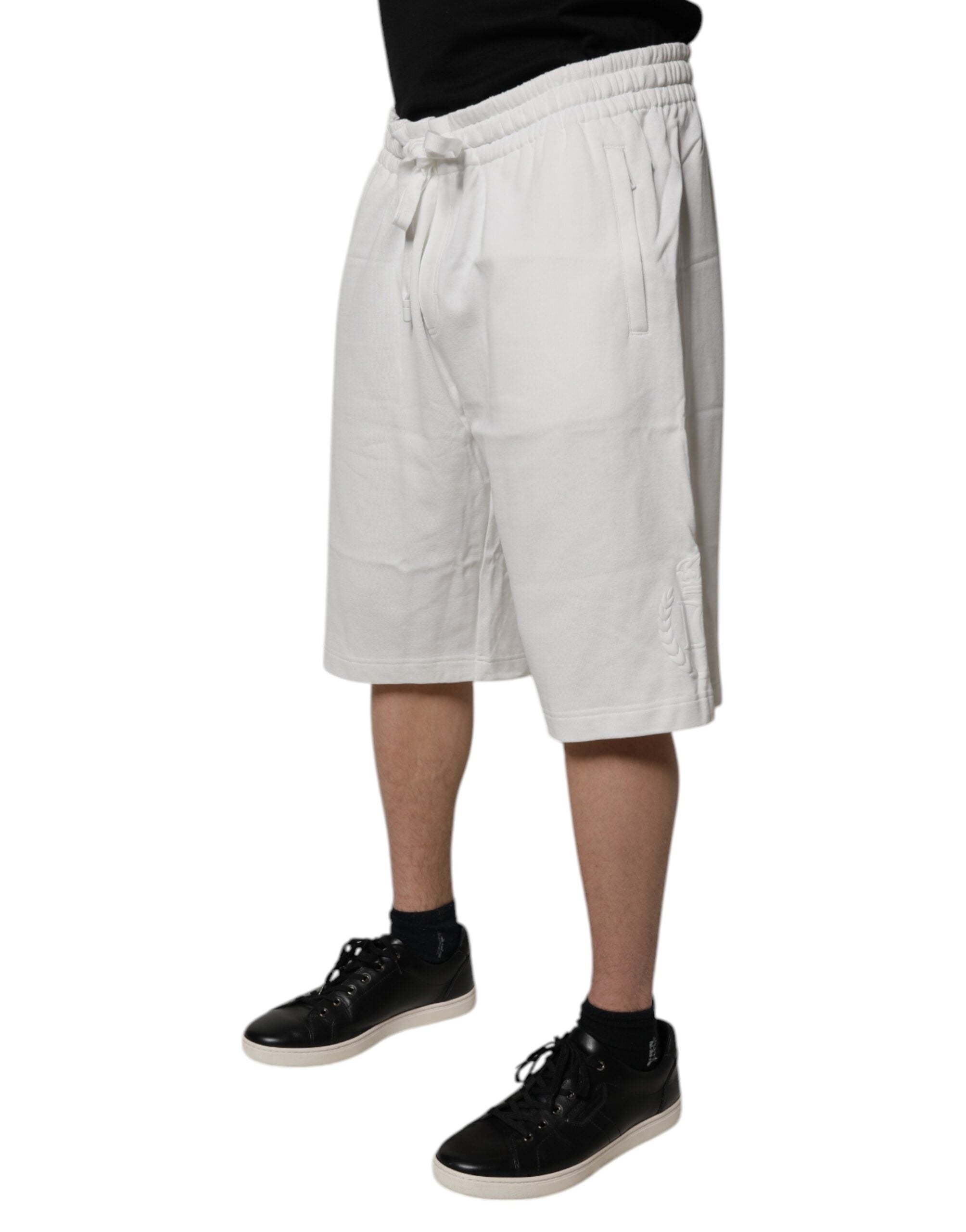 White Cotton Sweatshorts Men Bermuda Shorts - ventzia