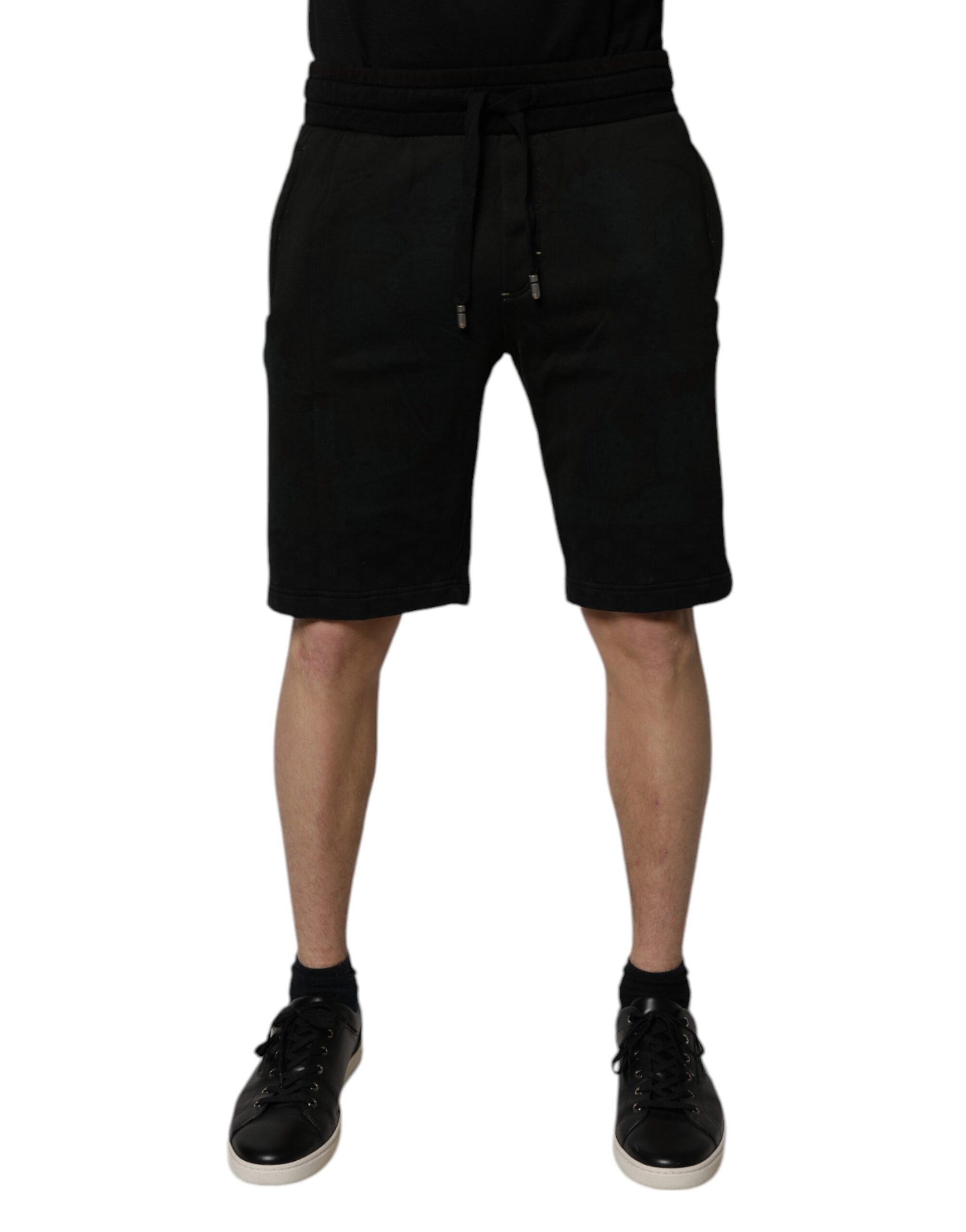 Black Cotton Sweatshorts Men Bermuda Shorts - ventzia