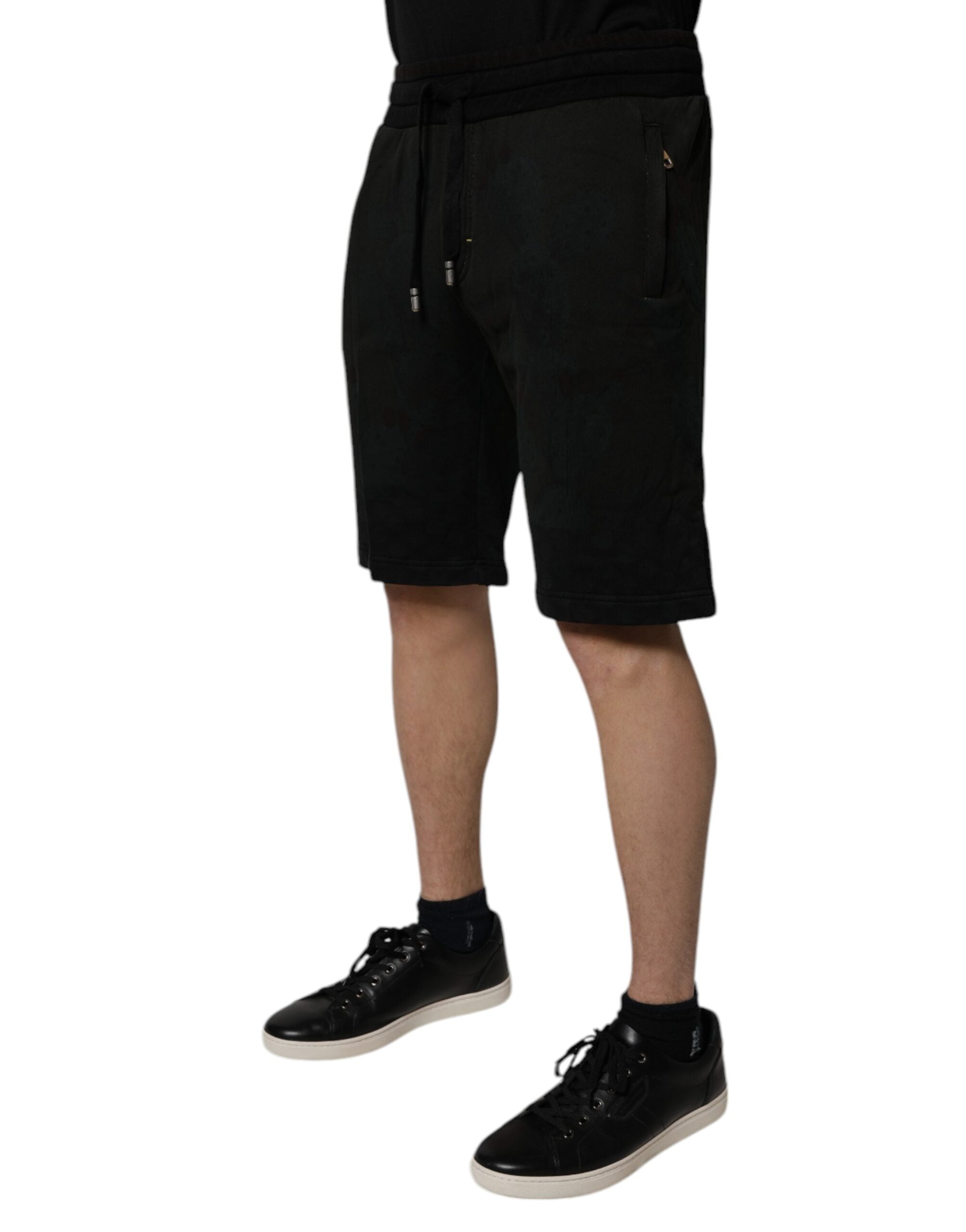 Black Cotton Sweatshorts Men Bermuda Shorts - ventzia