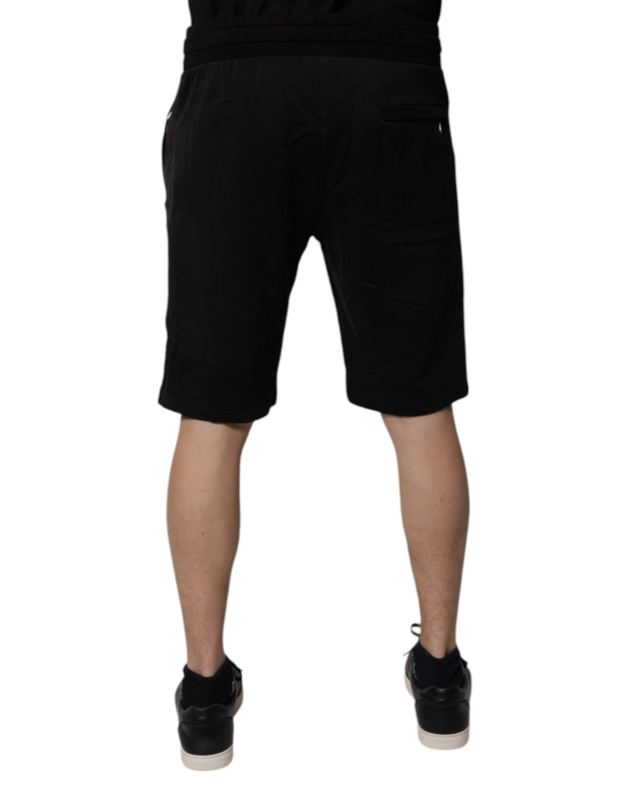 Black Cotton Sweatshorts Men Bermuda Shorts - ventzia