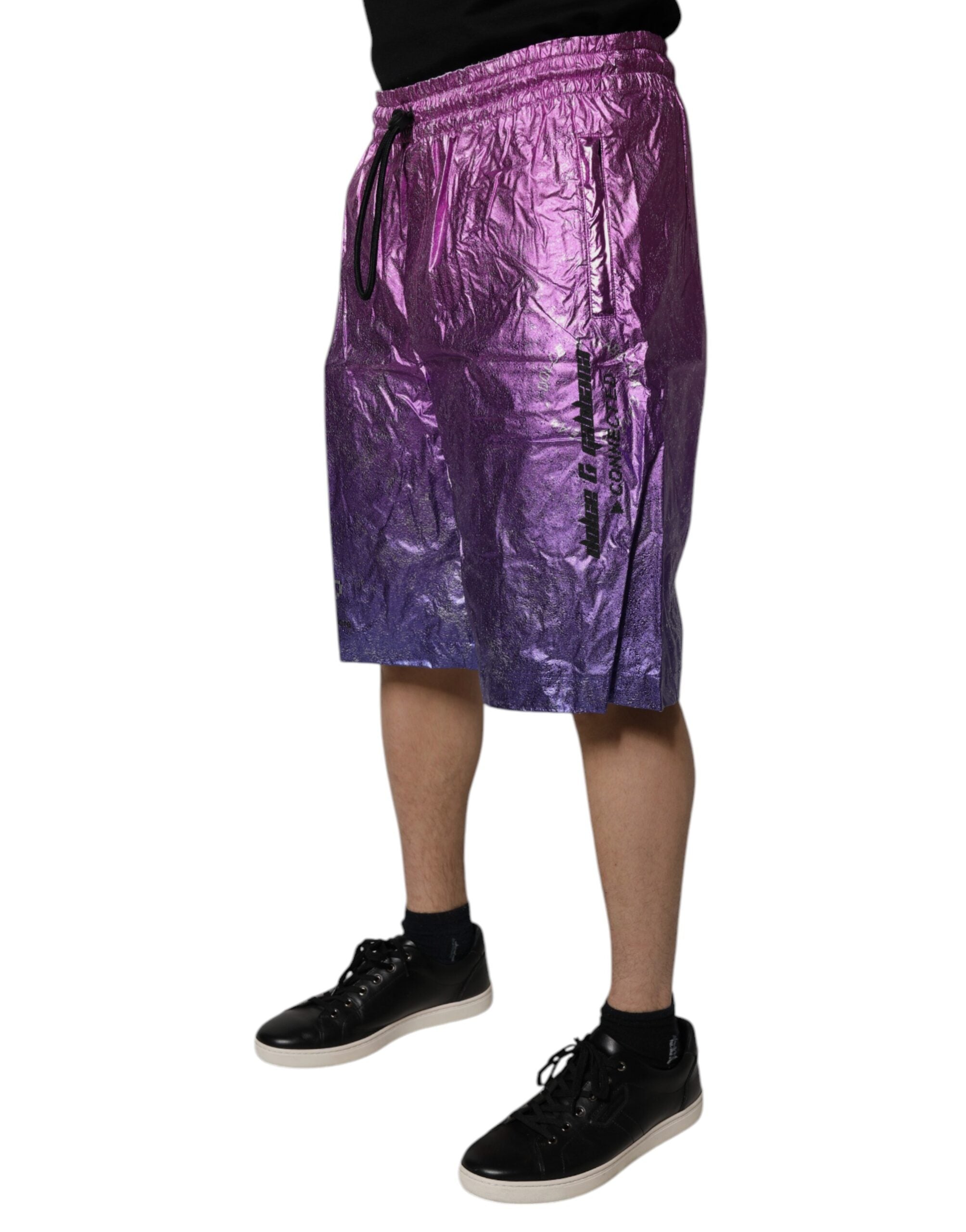 Metallic Pink Purple Two Tone Bermuda Shorts - ventzia