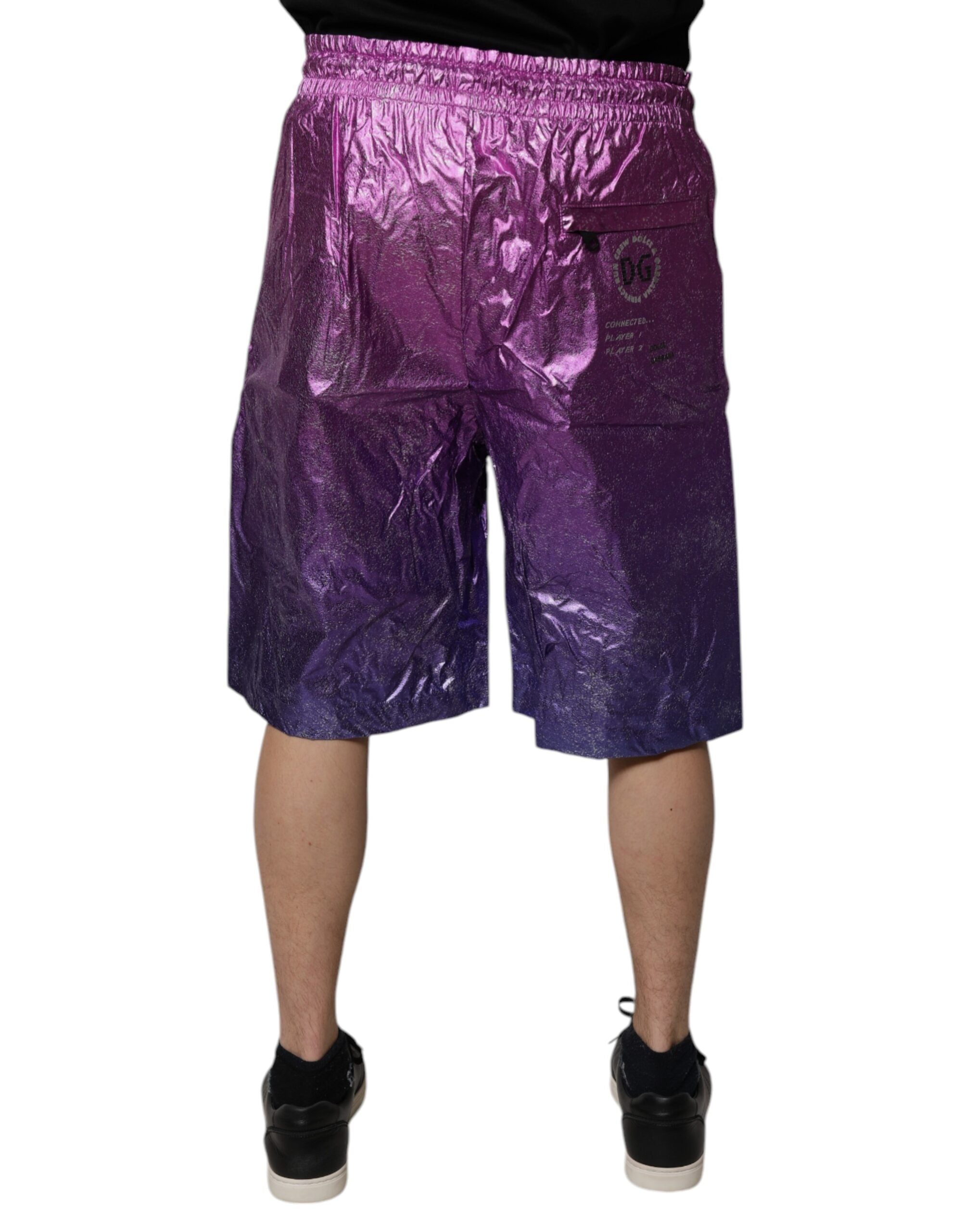 Metallic Pink Purple Two Tone Bermuda Shorts - ventzia